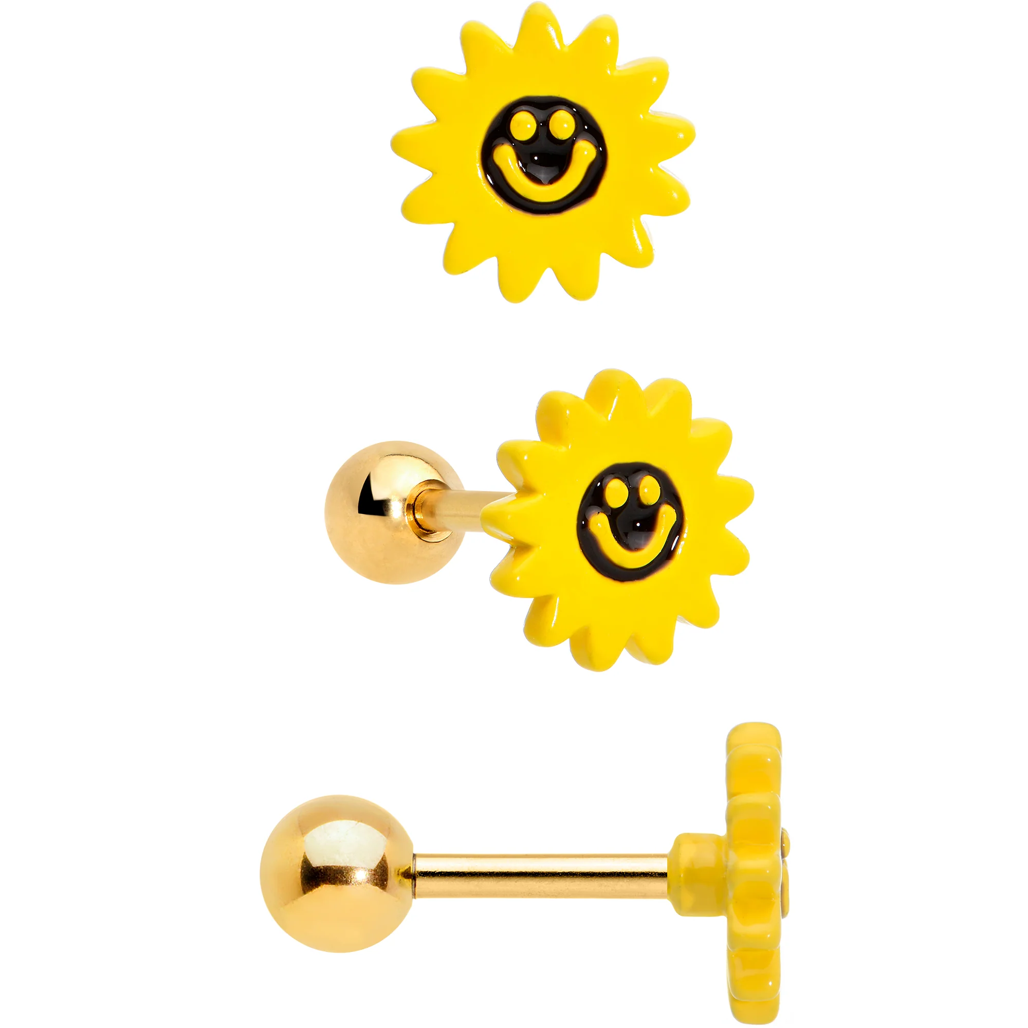 16G 1/4 Gold Tone Bee Smile Flower Cartilage Earring Curation Set of 3 - Image 2