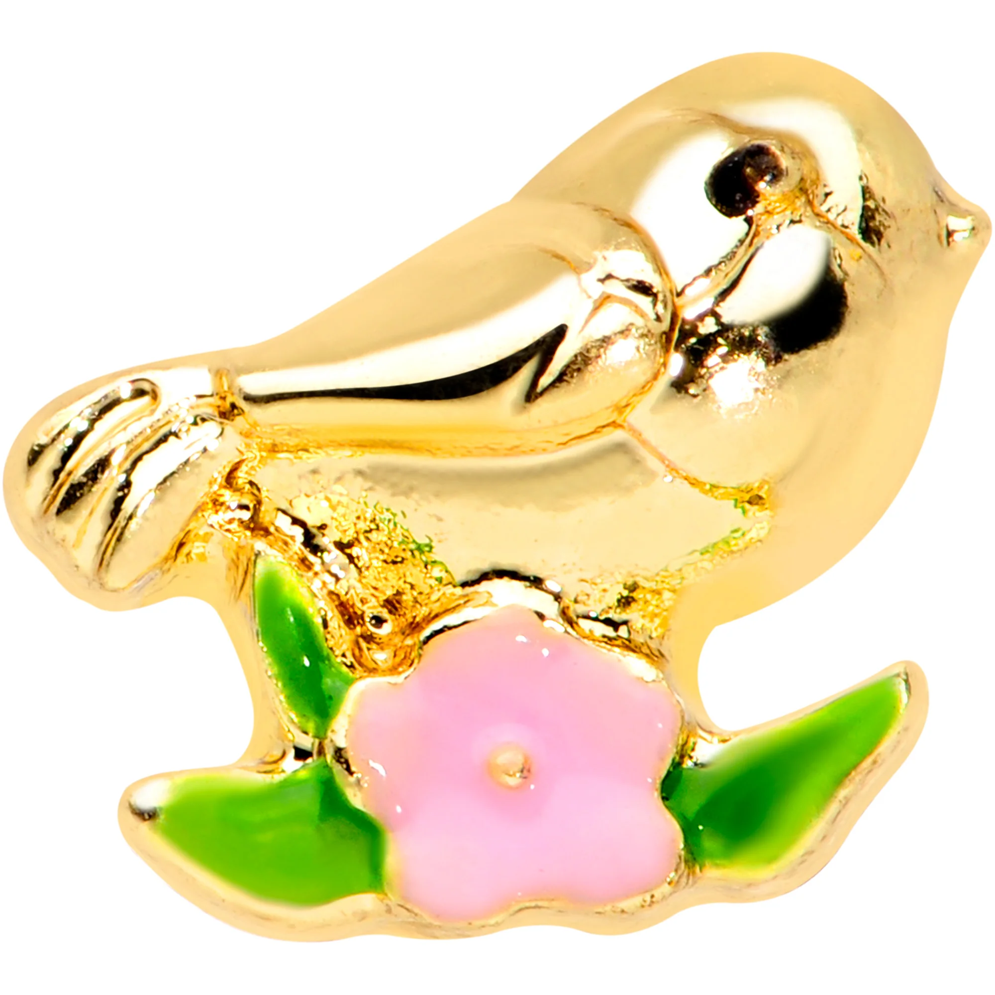 16G 1/4 Gold Tone Bird Pink Flower Cartilage Tragus - Image 2