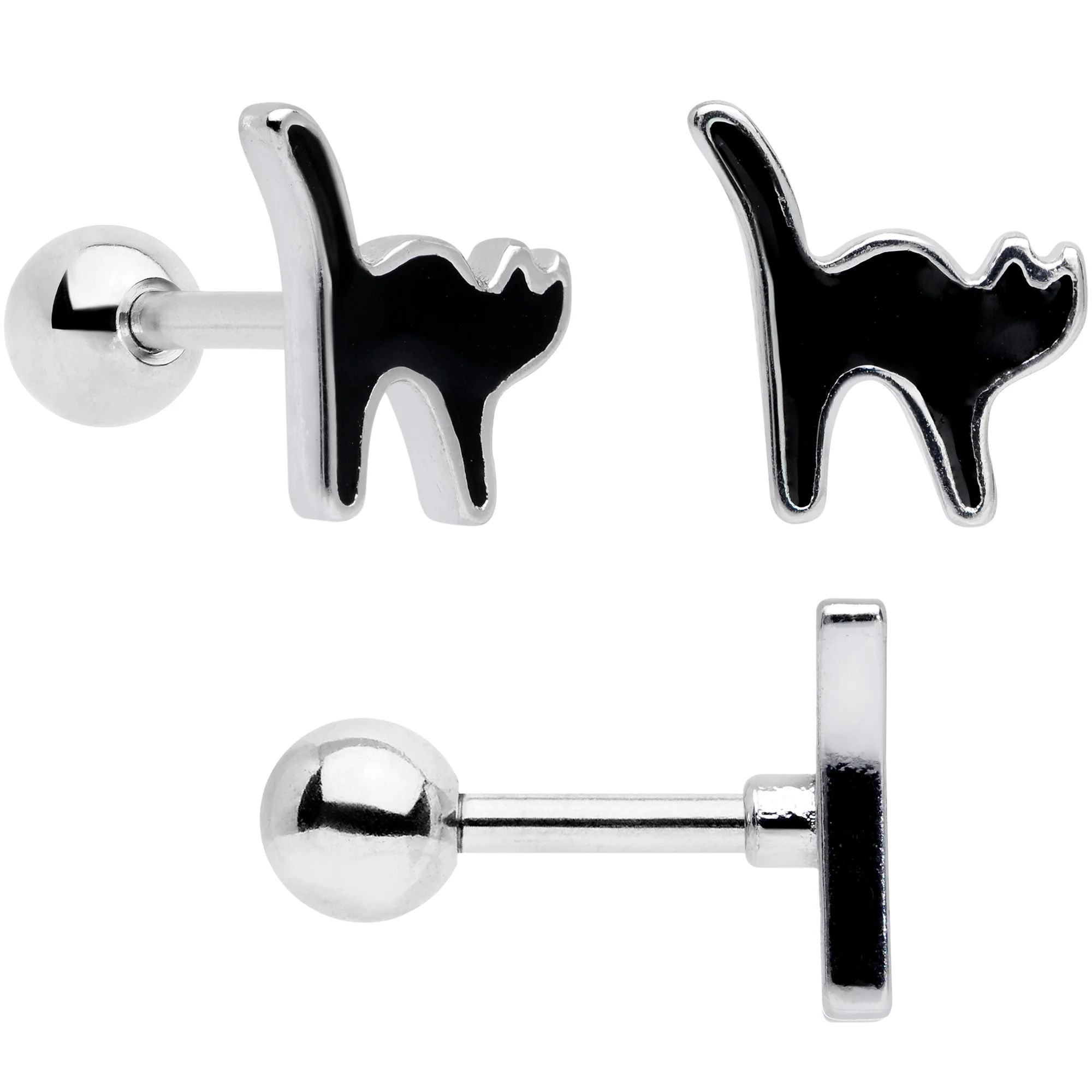 16G 1/4 Gold Tone Black Cat Halloween Cartilage Tragus Set of 3 - Image 4