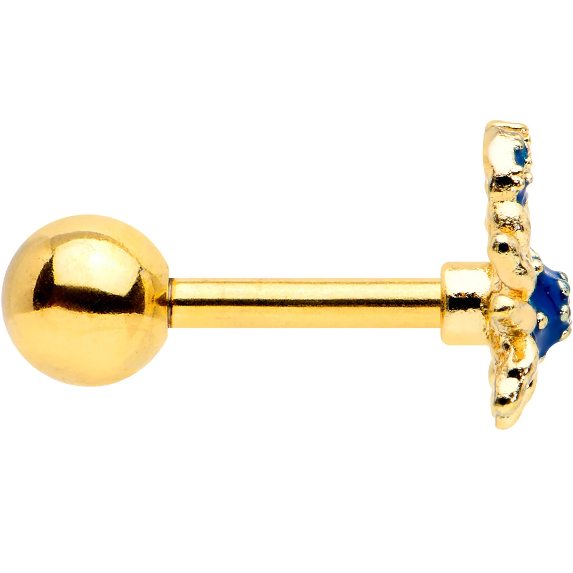 16G 1/4 Gold Tone Blue Crab Nautical Cartilage Tragus Earring - Image 3