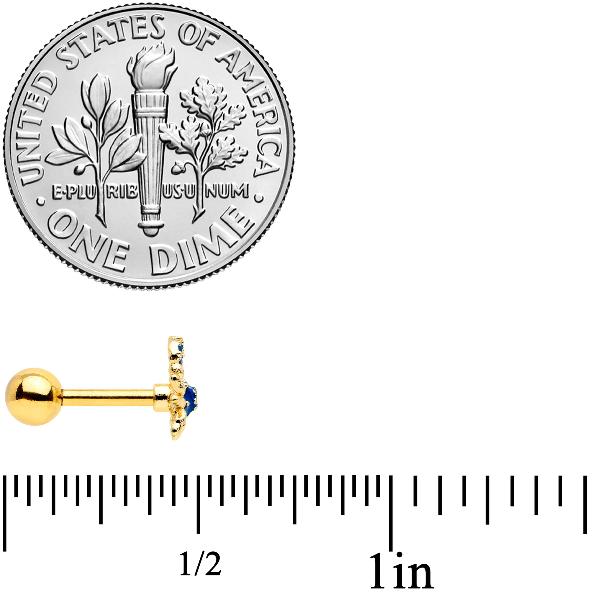 16G 1/4 Gold Tone Blue Crab Nautical Cartilage Tragus Earring - Image 4
