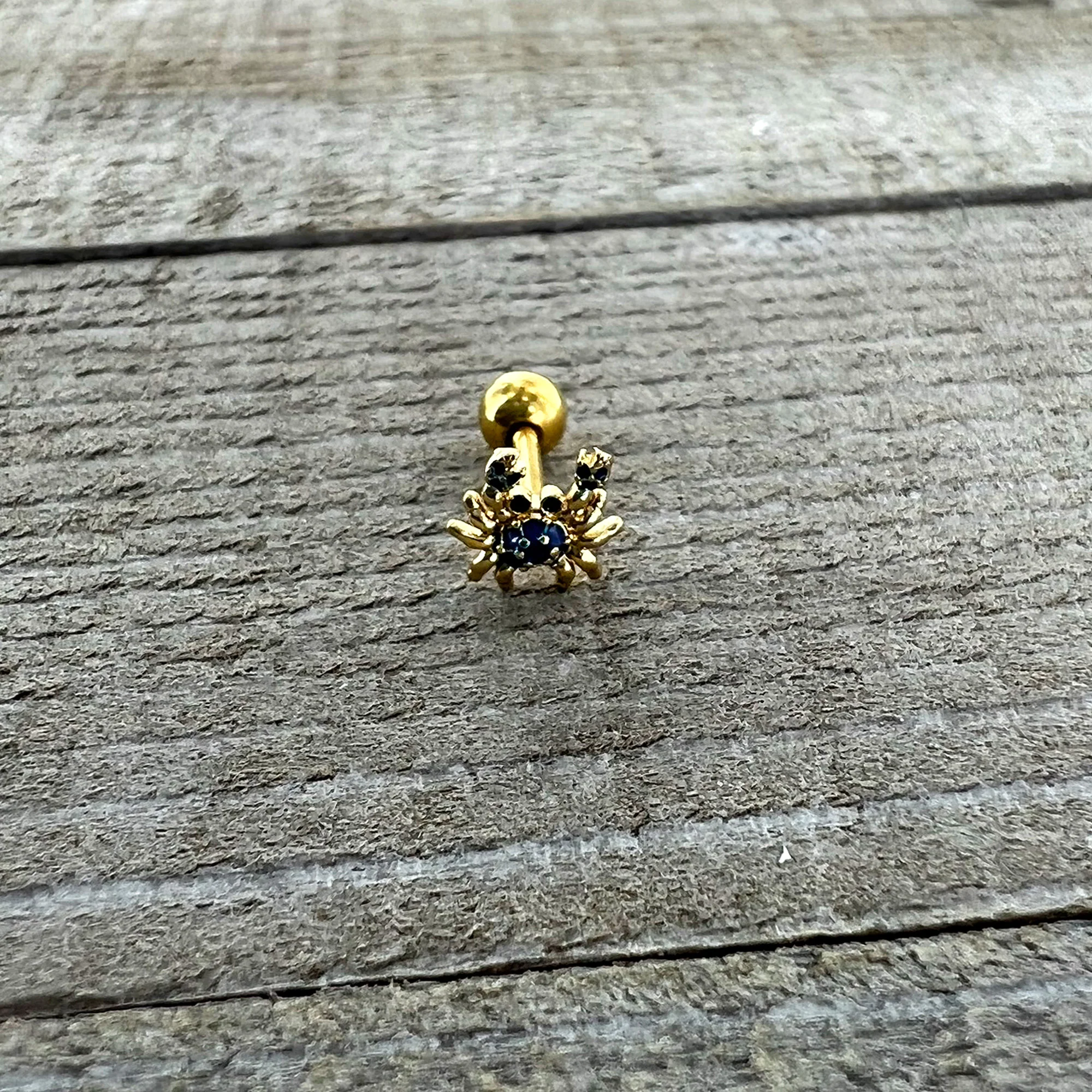16G 1/4 Gold Tone Blue Crab Nautical Cartilage Tragus Earring - Image 5