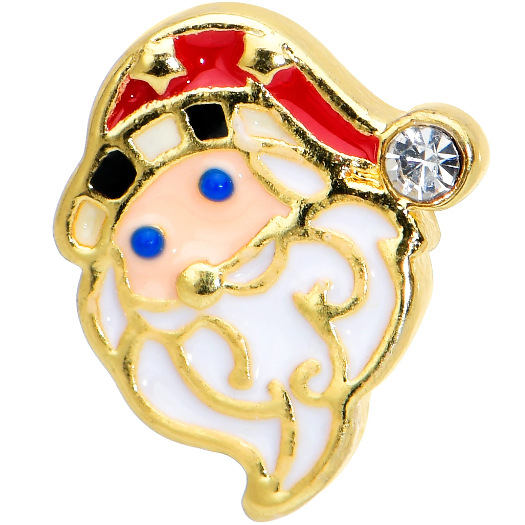 16G 1/4 Gold Tone Blue Eyed Santa Christmas Cartilage Tragus - Image 2
