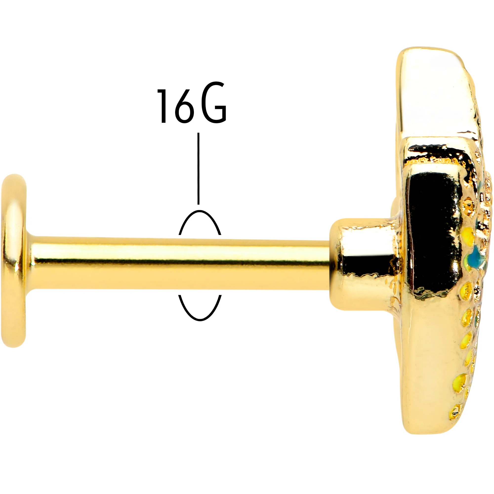 16G 1/4 Gold Tone Bold Peacock Feather Labret Monroe Tragus - Image 5