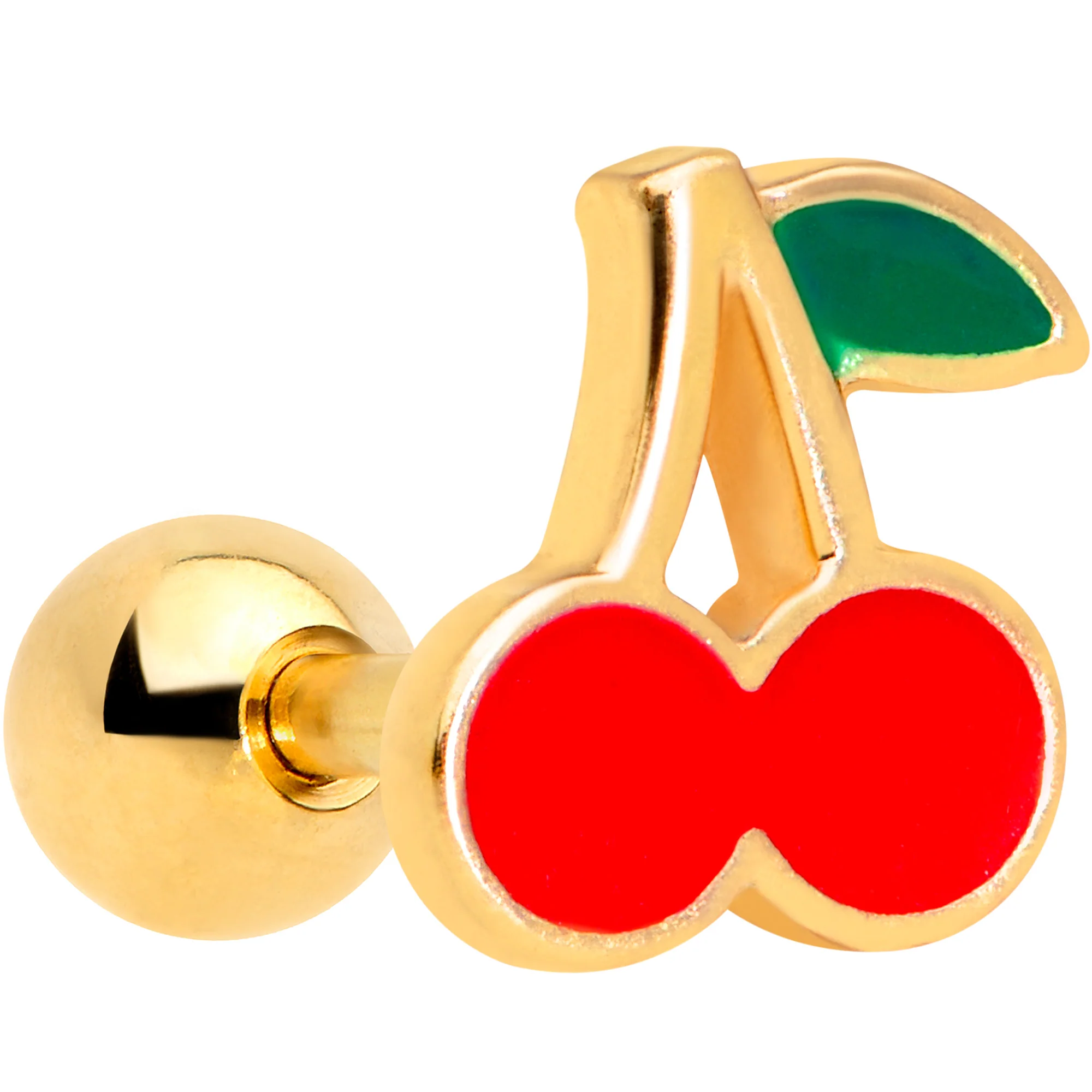 16G 1/4 Gold Tone Charming Cherries Cartilage Tragus
