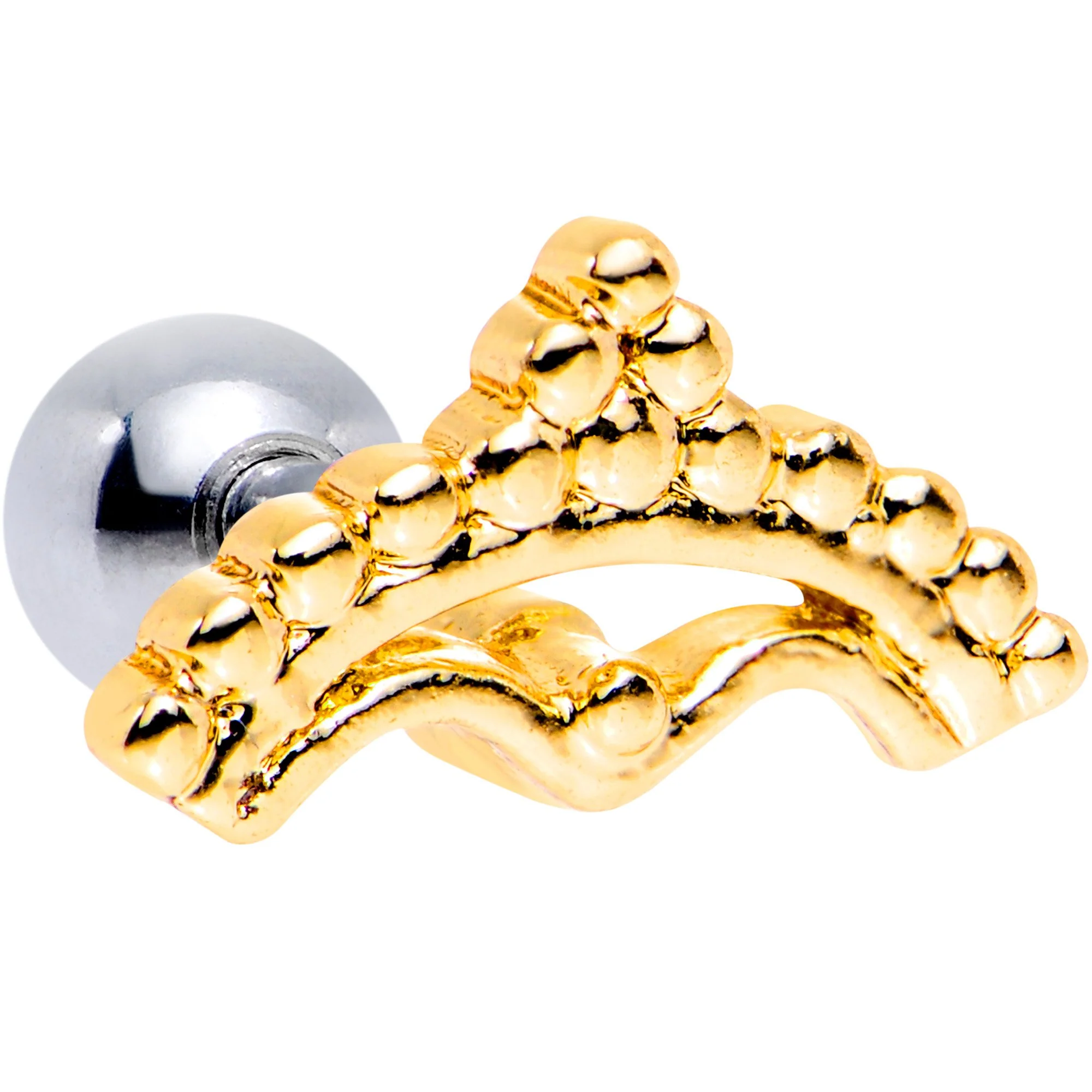 16G 1/4 Gold Tone Crescent Bow Cartilage Tragus Earring - Image 2