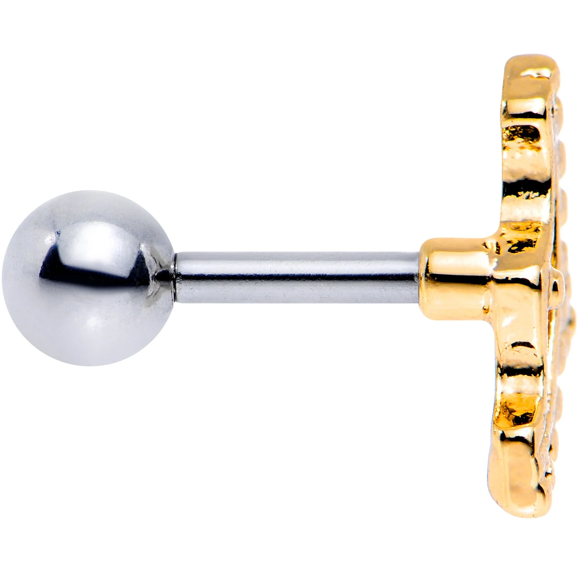 16G 1/4 Gold Tone Crescent Bow Cartilage Tragus Earring - Image 3