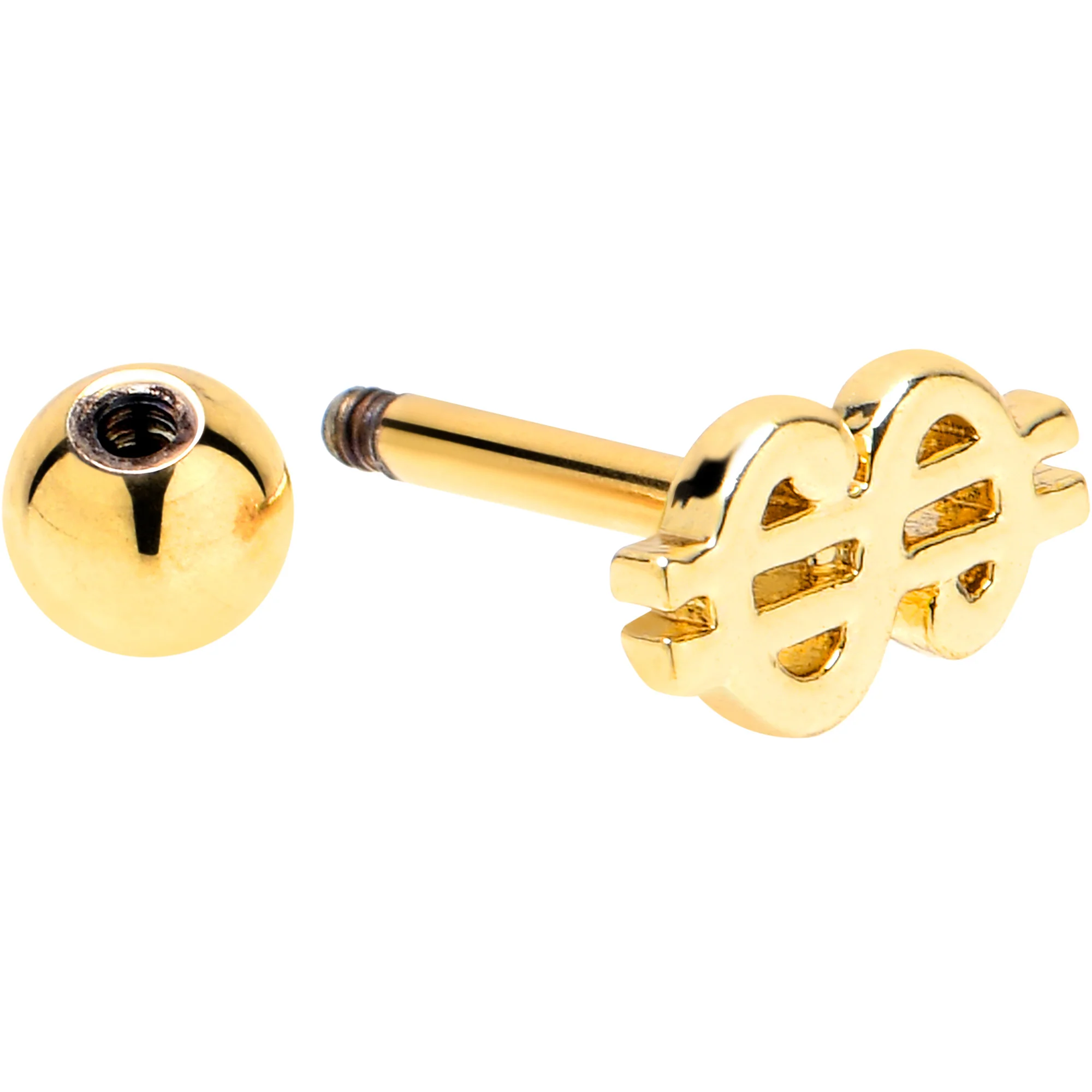 16G 1/4 Gold Tone Dollar Sign Cartilage Tragus Earring - Image 4