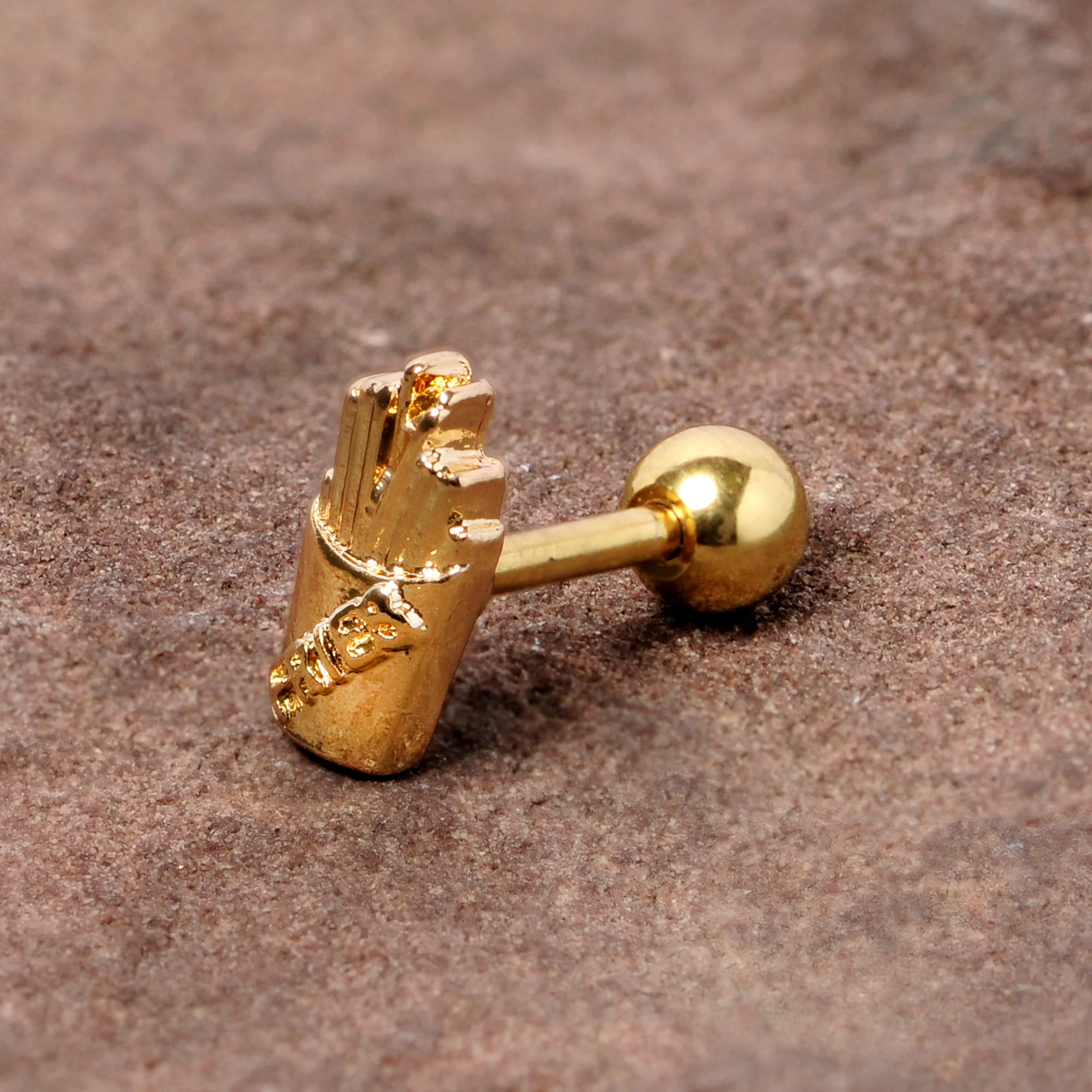 16G 1/4 Gold Tone Fast Food French Fries Cartilage Tragus Earring - Image 2