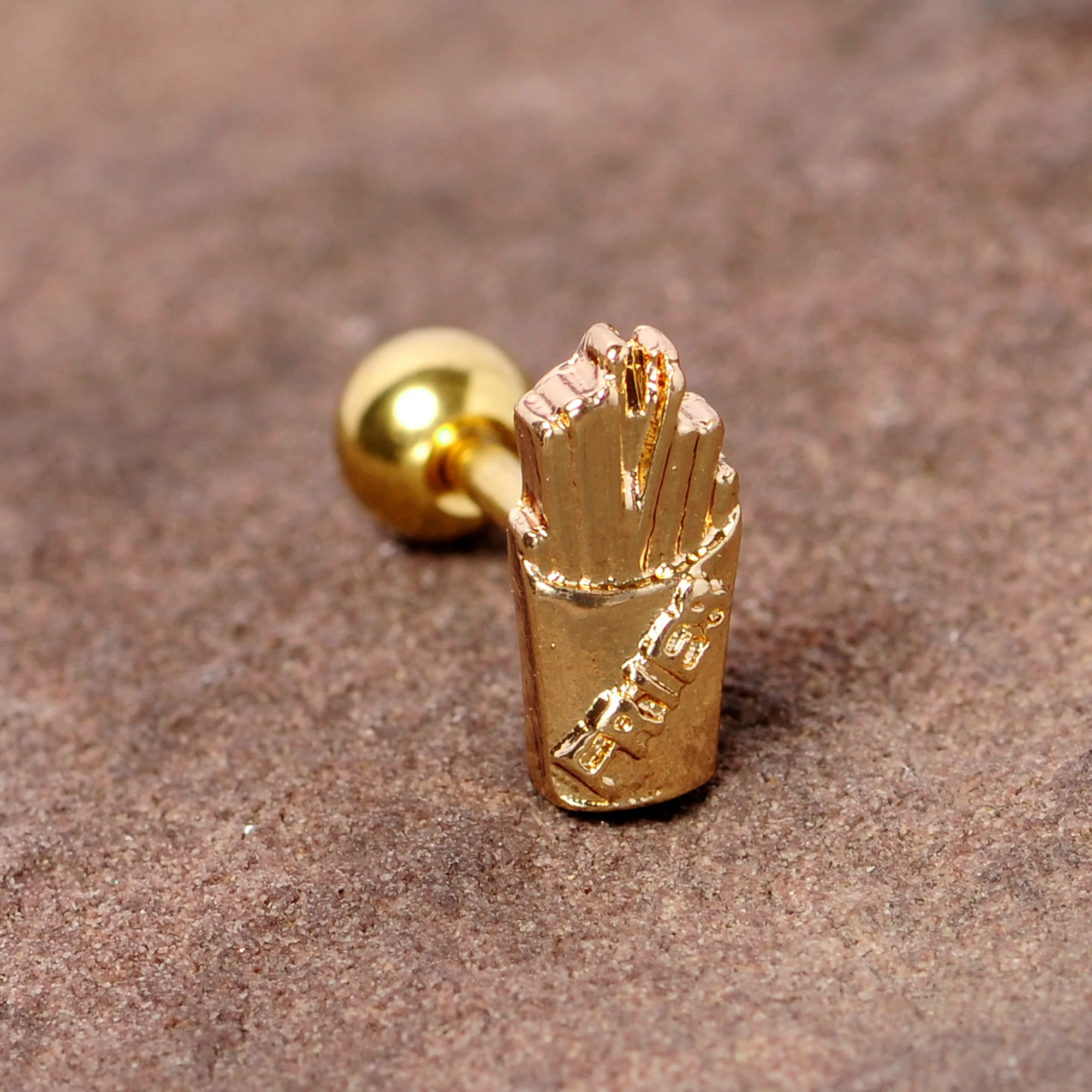 16G 1/4 Gold Tone Fast Food French Fries Cartilage Tragus Earring - Image 3