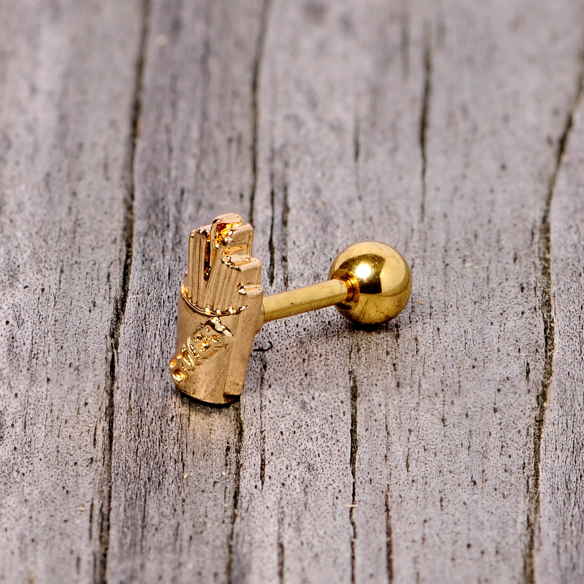 16G 1/4 Gold Tone Fast Food French Fries Cartilage Tragus Earring - Image 5