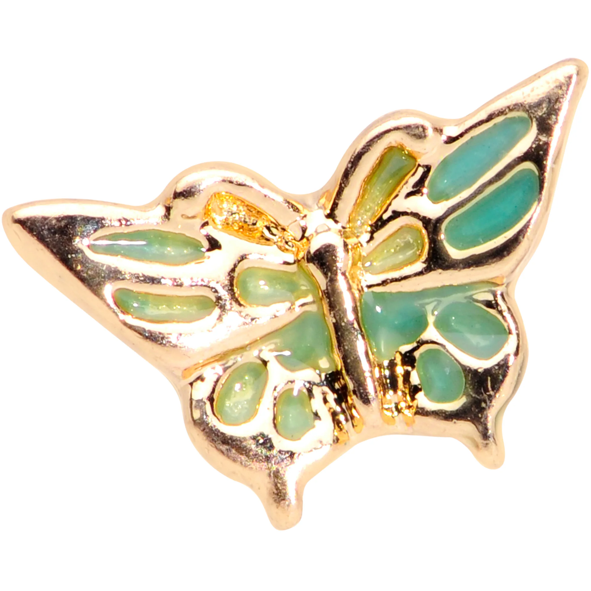 16G 1/4 Gold Tone Green Inlay Butterfly Cartilage Tragus Earring - Image 2