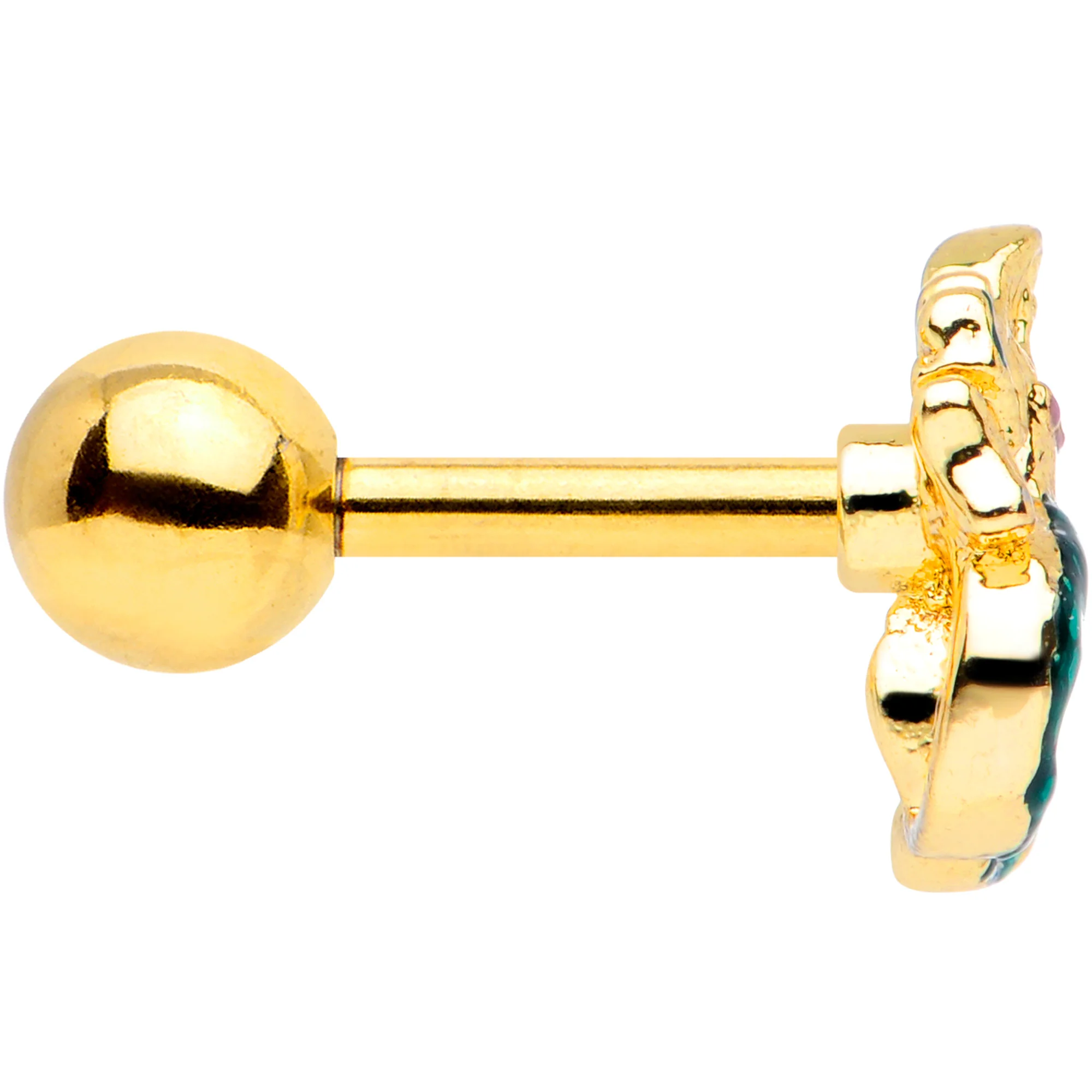 16G 1/4 Gold Tone Green Mermaid Cartilage Tragus Earring - Image 3