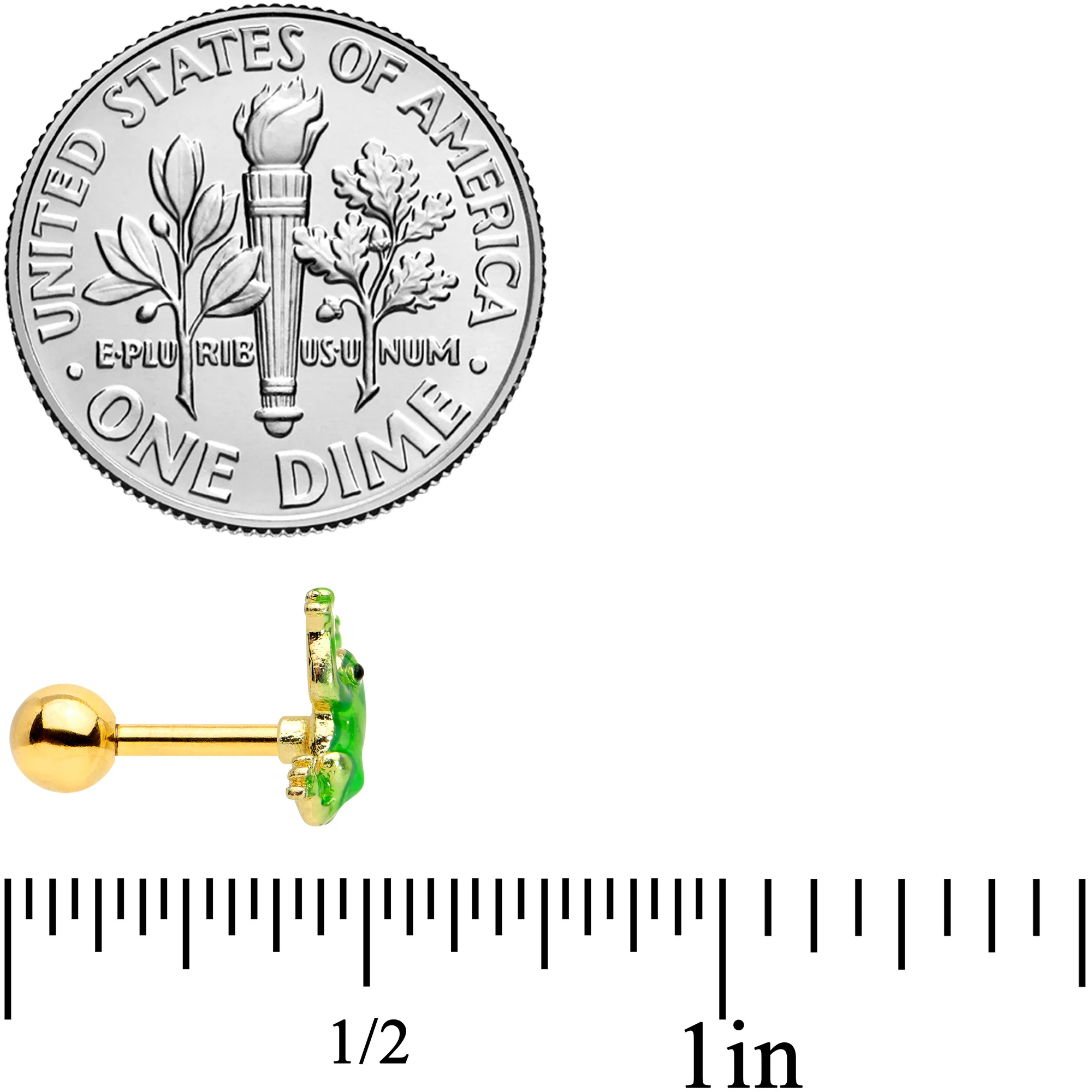 16G 1/4 Gold Tone Green Tree Frog Cartilage Tragus Earring - Image 4