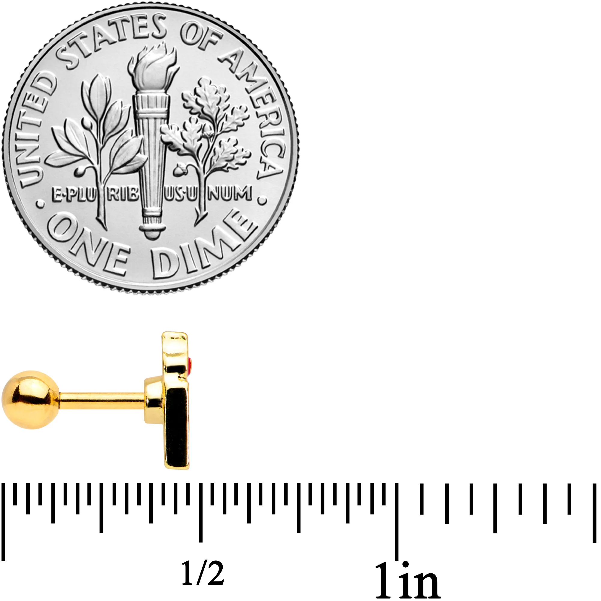 16G 1/4 Gold Tone Holiday Candle Cartilage Tragus Earring - Image 6