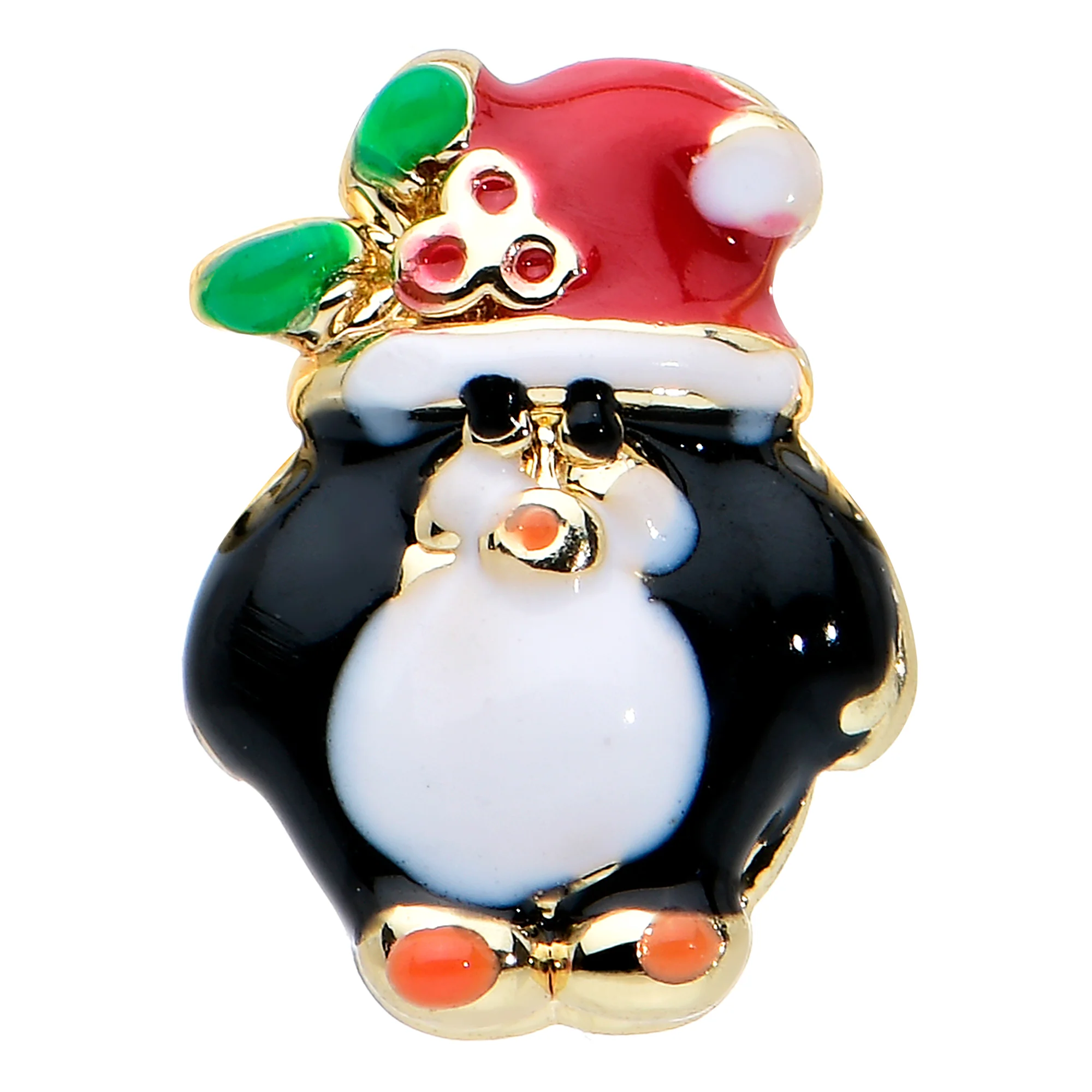 16G 1/4 Gold Tone Holly Hat Penguin Cartilage Tragus Earring - Image 2