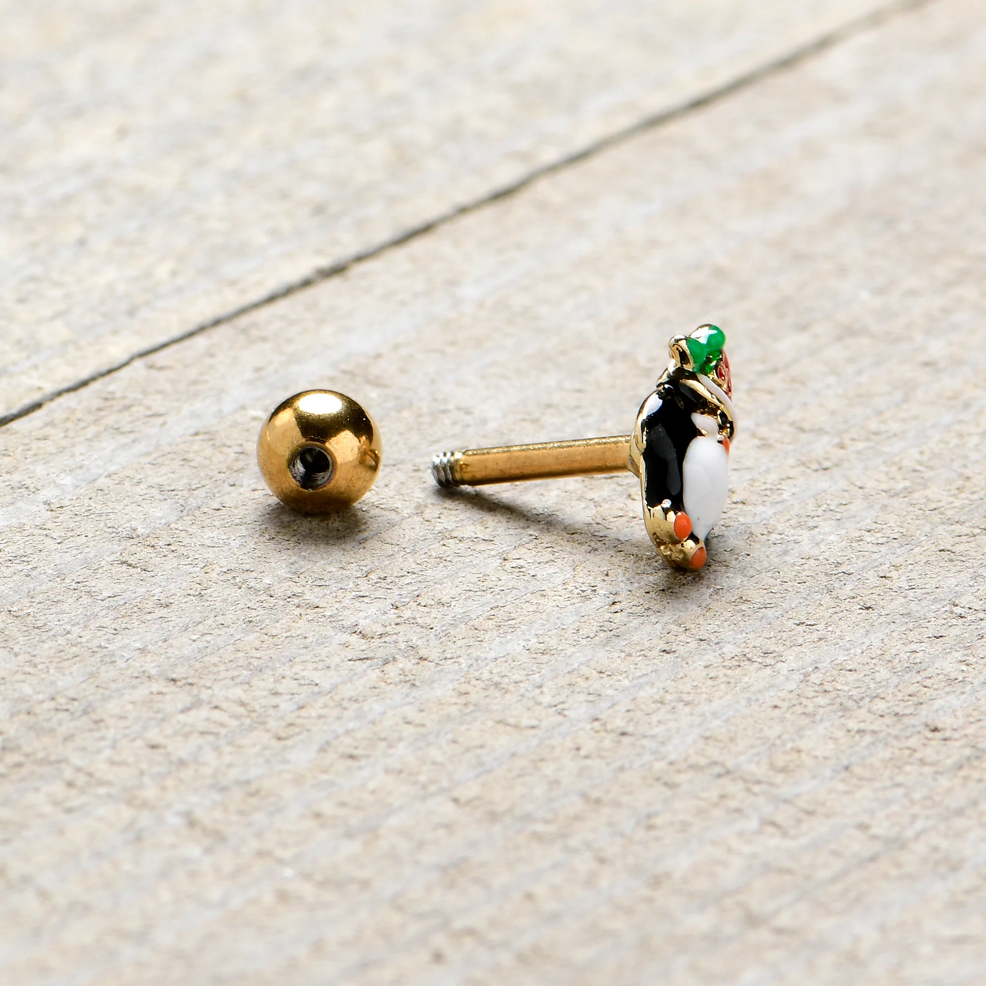 16G 1/4 Gold Tone Holly Hat Penguin Cartilage Tragus Earring - Image 5