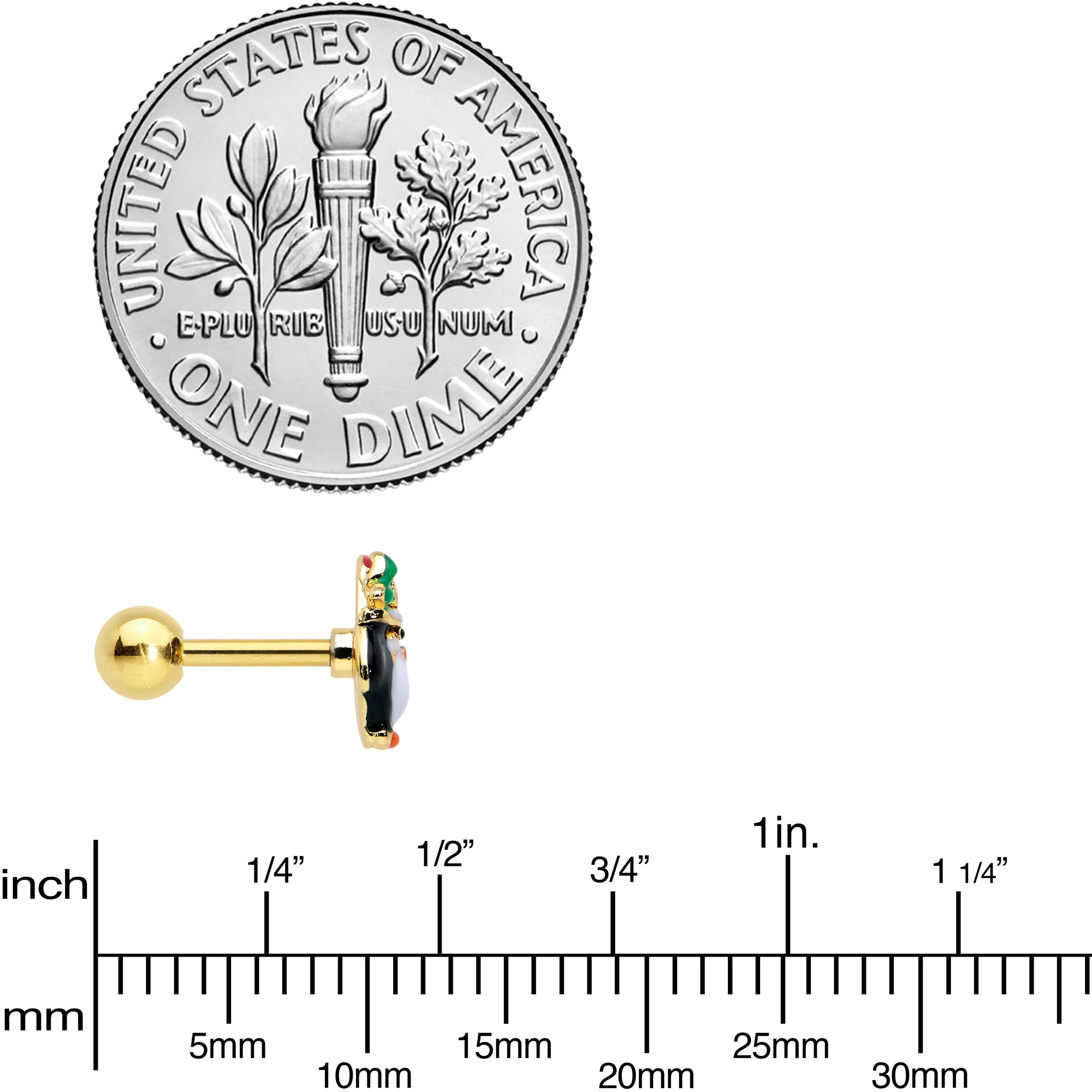 16G 1/4 Gold Tone Holly Hat Penguin Cartilage Tragus Earring - Image 6