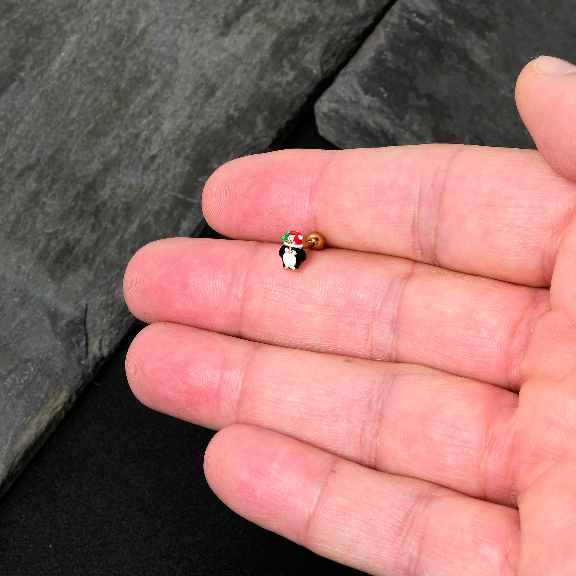 16G 1/4 Gold Tone Holly Hat Penguin Cartilage Tragus Earring - Image 7
