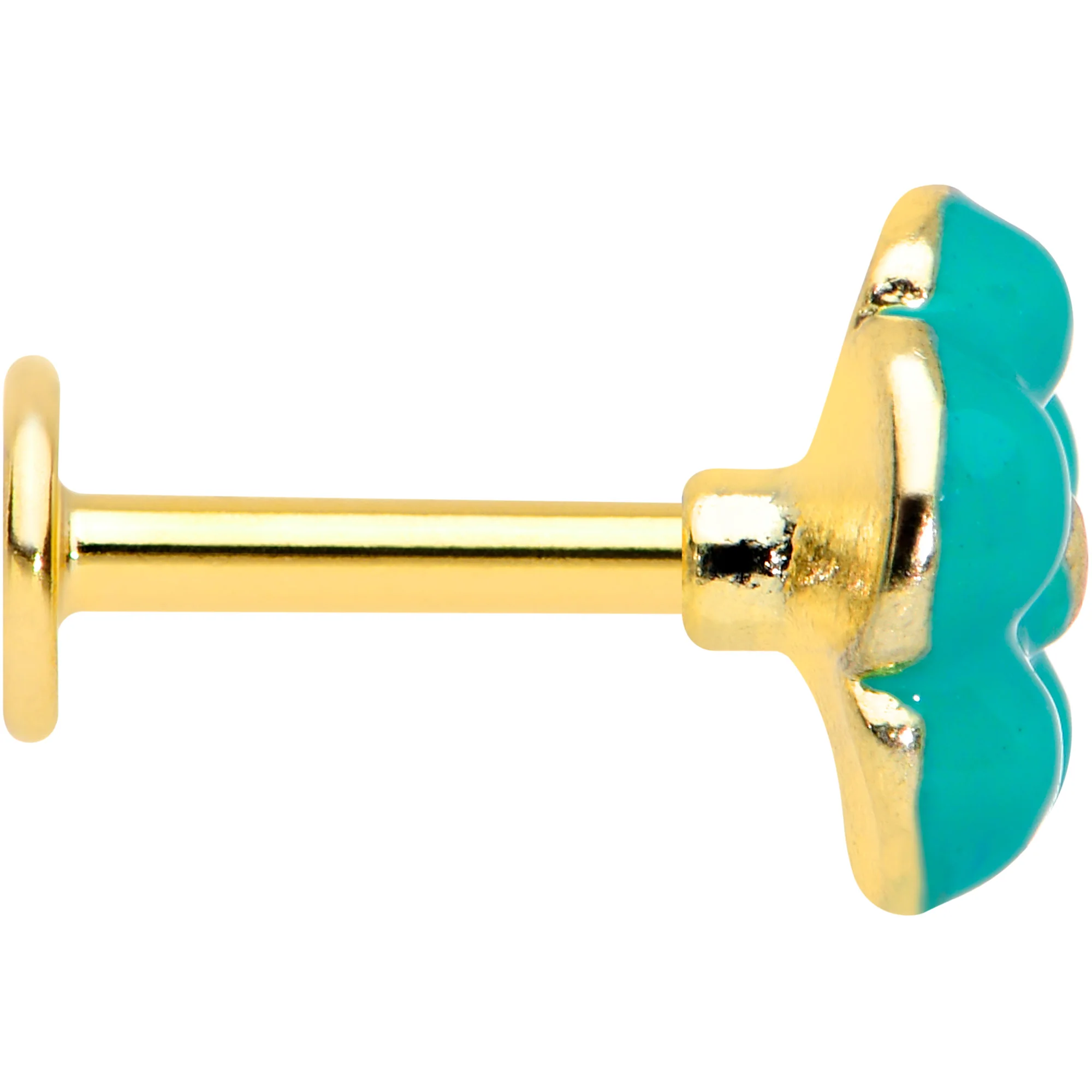 16G 1/4 Gold Tone Little Green Flower Labret Monroe Tragus - Image 3