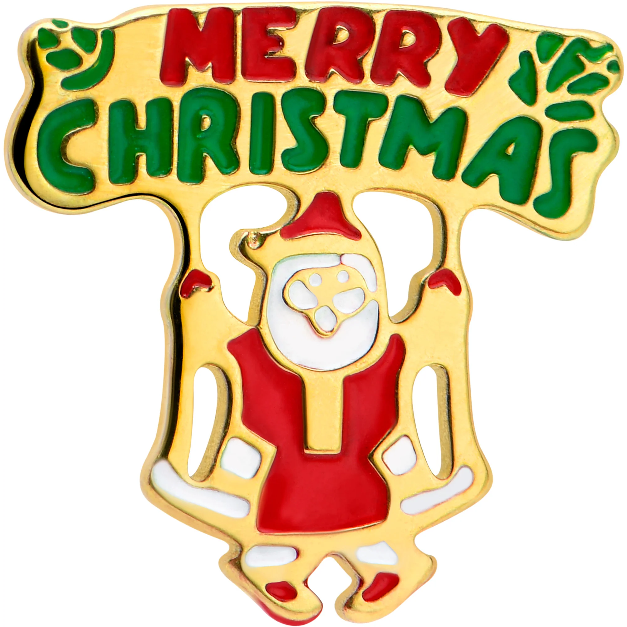 16G 1/4 Gold Tone Merry Christmas Santa Inlay Cartilage Earring - Image 2
