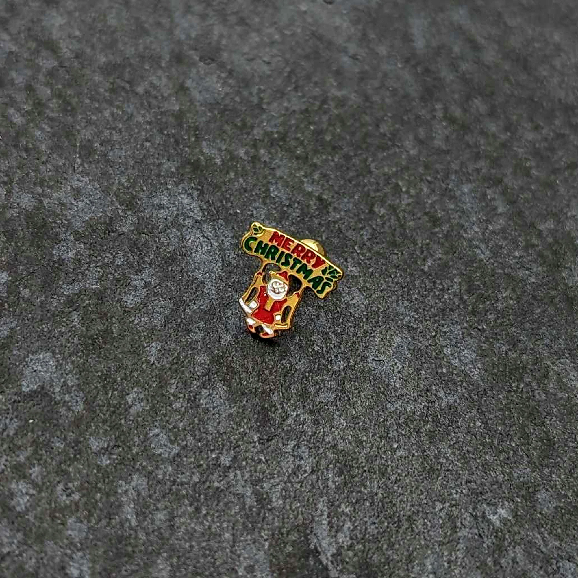 16G 1/4 Gold Tone Merry Christmas Santa Inlay Cartilage Earring - Image 6