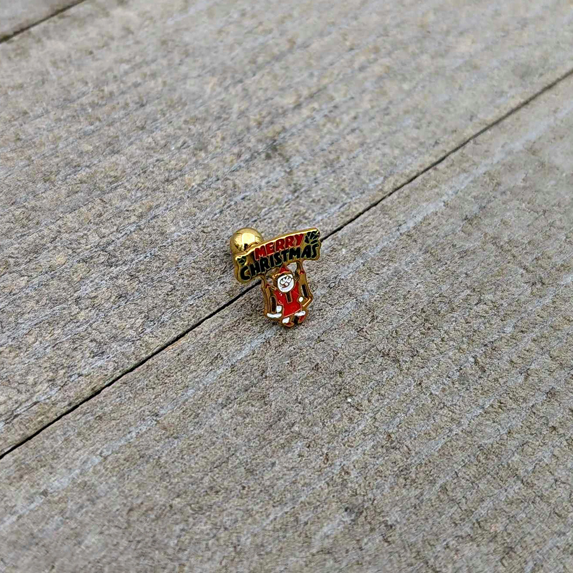 16G 1/4 Gold Tone Merry Christmas Santa Inlay Cartilage Earring - Image 7