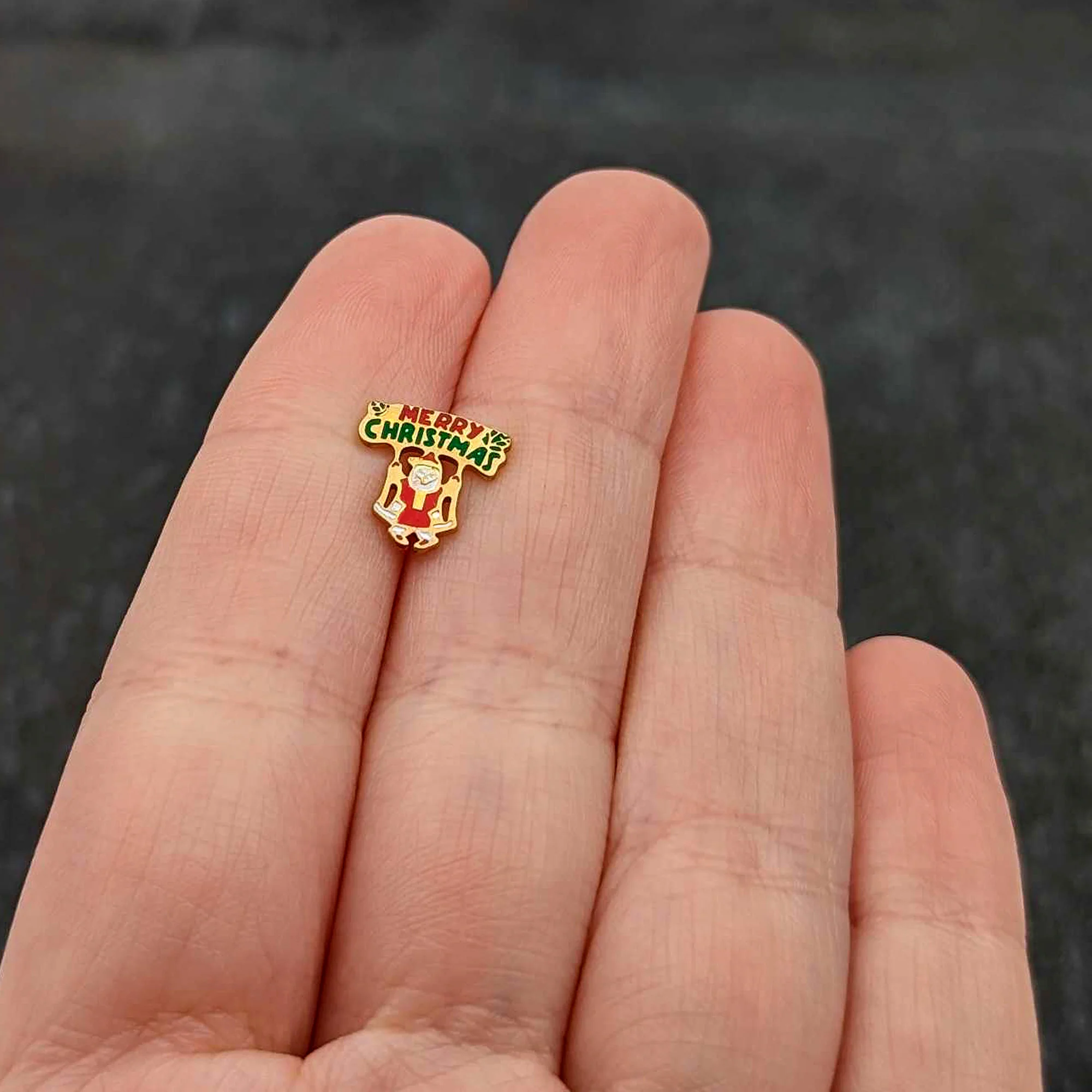 16G 1/4 Gold Tone Merry Christmas Santa Inlay Cartilage Earring - Image 8