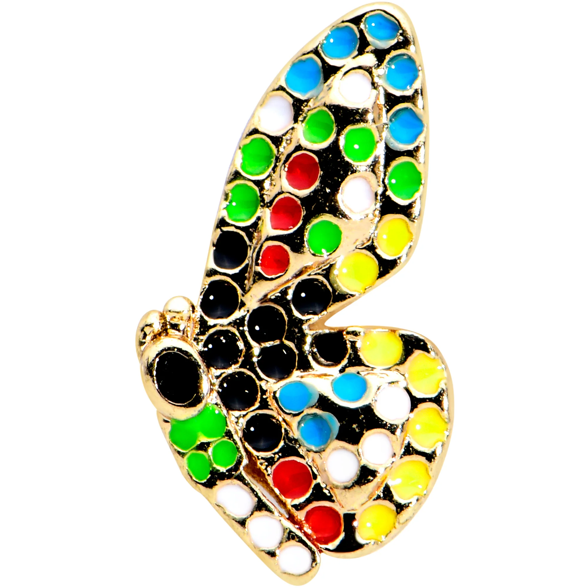 16G 1/4 Gold Tone Mosaic Butterfly Cartilage Tragus Earring - Image 2