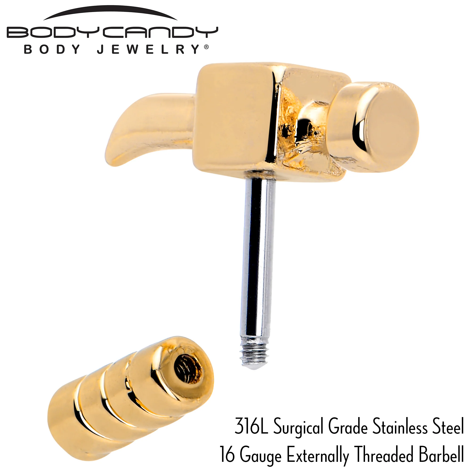 16G 1/4 Gold Tone Optical Illusion Hammer Cartilage Tragus Earring - Image 4