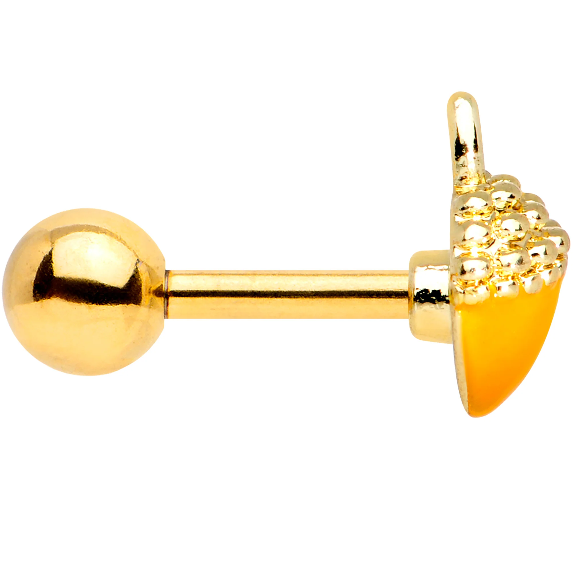 16G 1/4 Gold Tone Orange Acorn Cartilage Tragus - Image 3