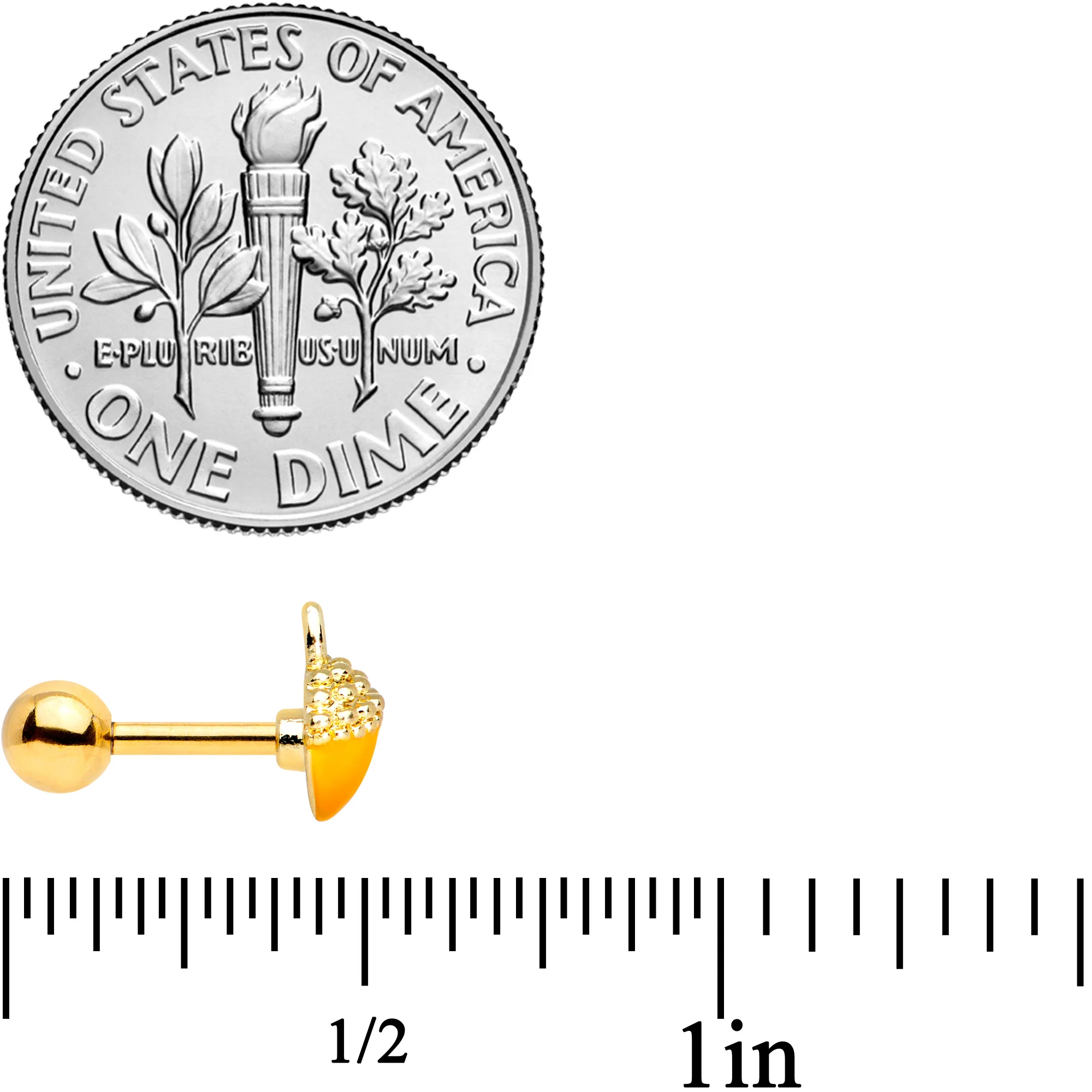 16G 1/4 Gold Tone Orange Acorn Cartilage Tragus - Image 4