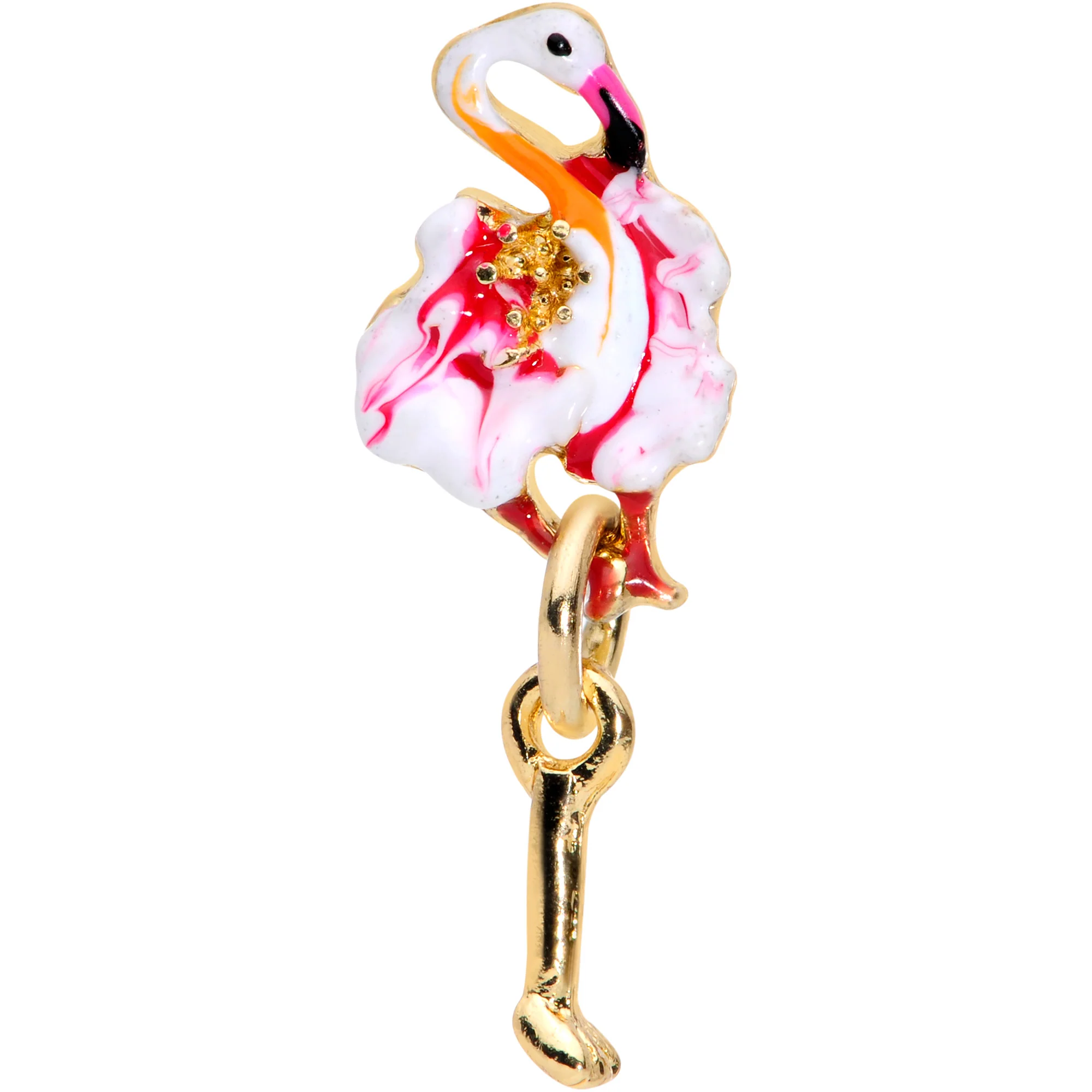 16G 1/4 Gold Tone Pink Flamingo Dangle Cartilage Tragus Earring - Image 2