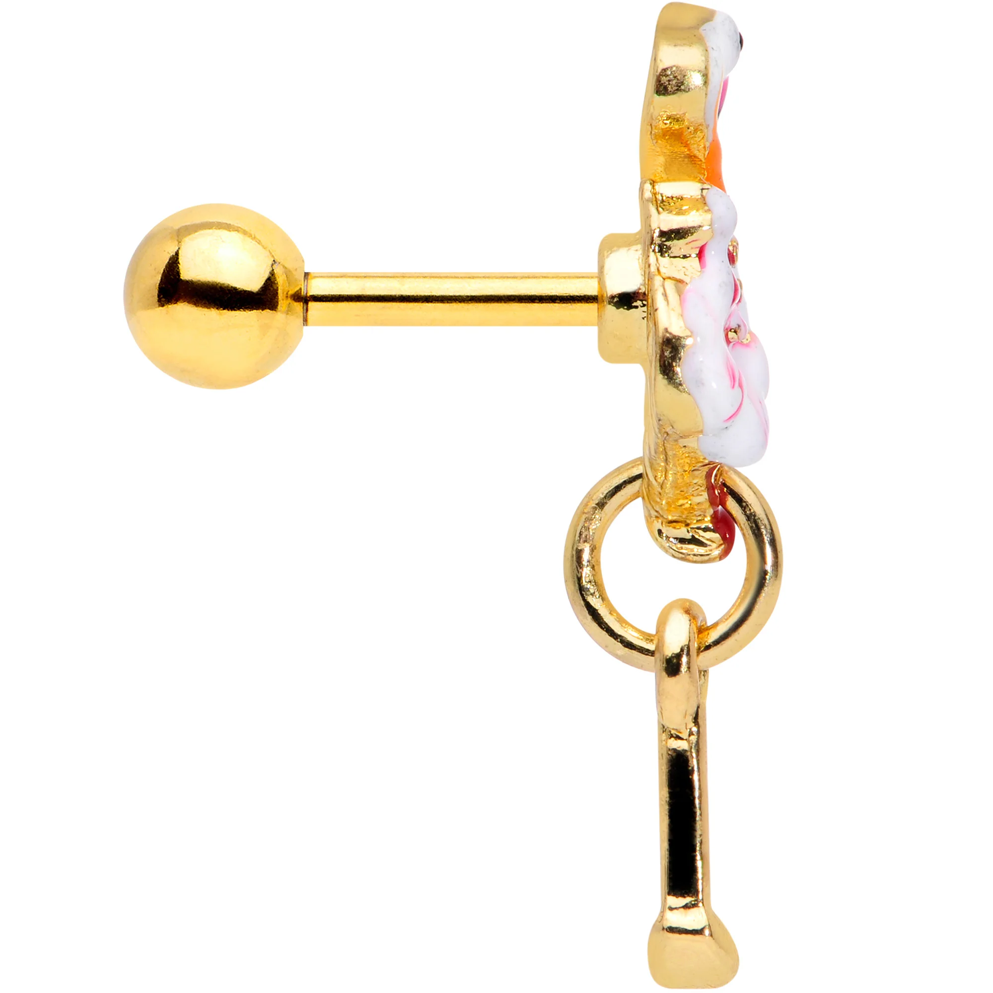 16G 1/4 Gold Tone Pink Flamingo Dangle Cartilage Tragus Earring - Image 3