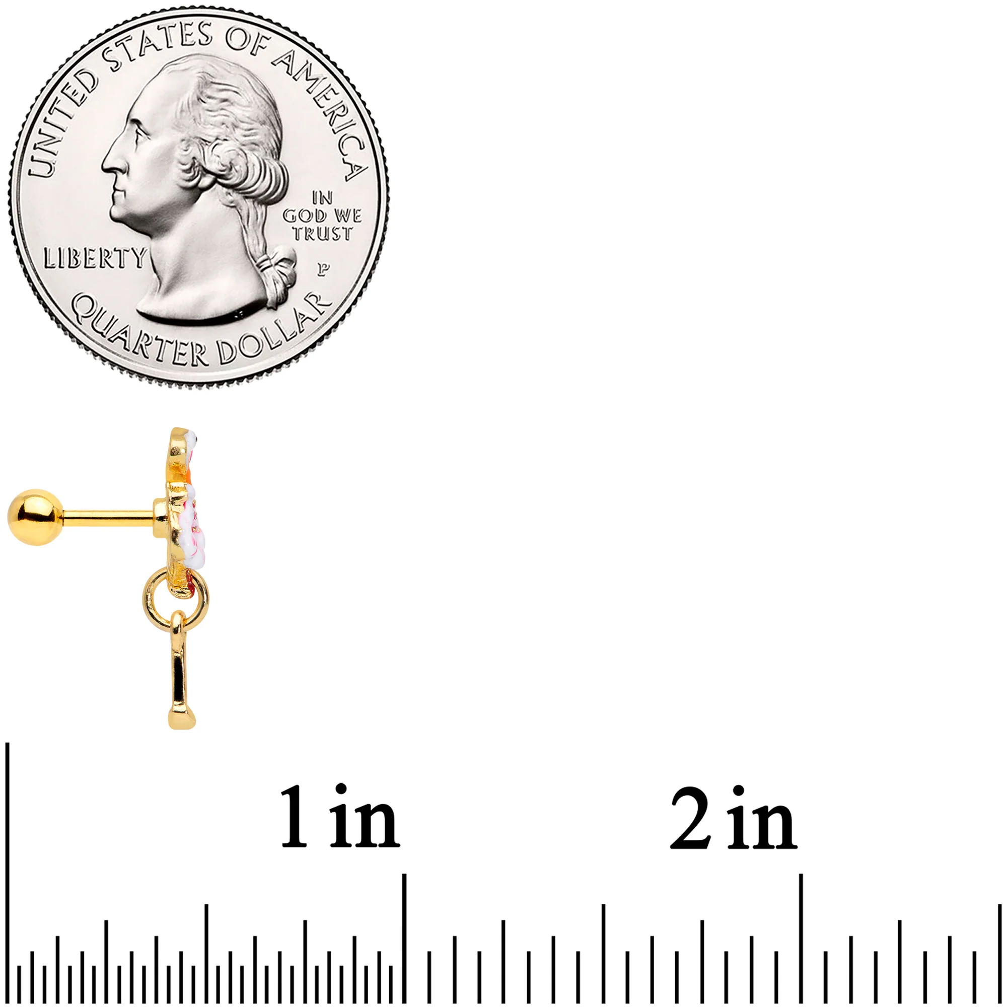 16G 1/4 Gold Tone Pink Flamingo Dangle Cartilage Tragus Earring - Image 4