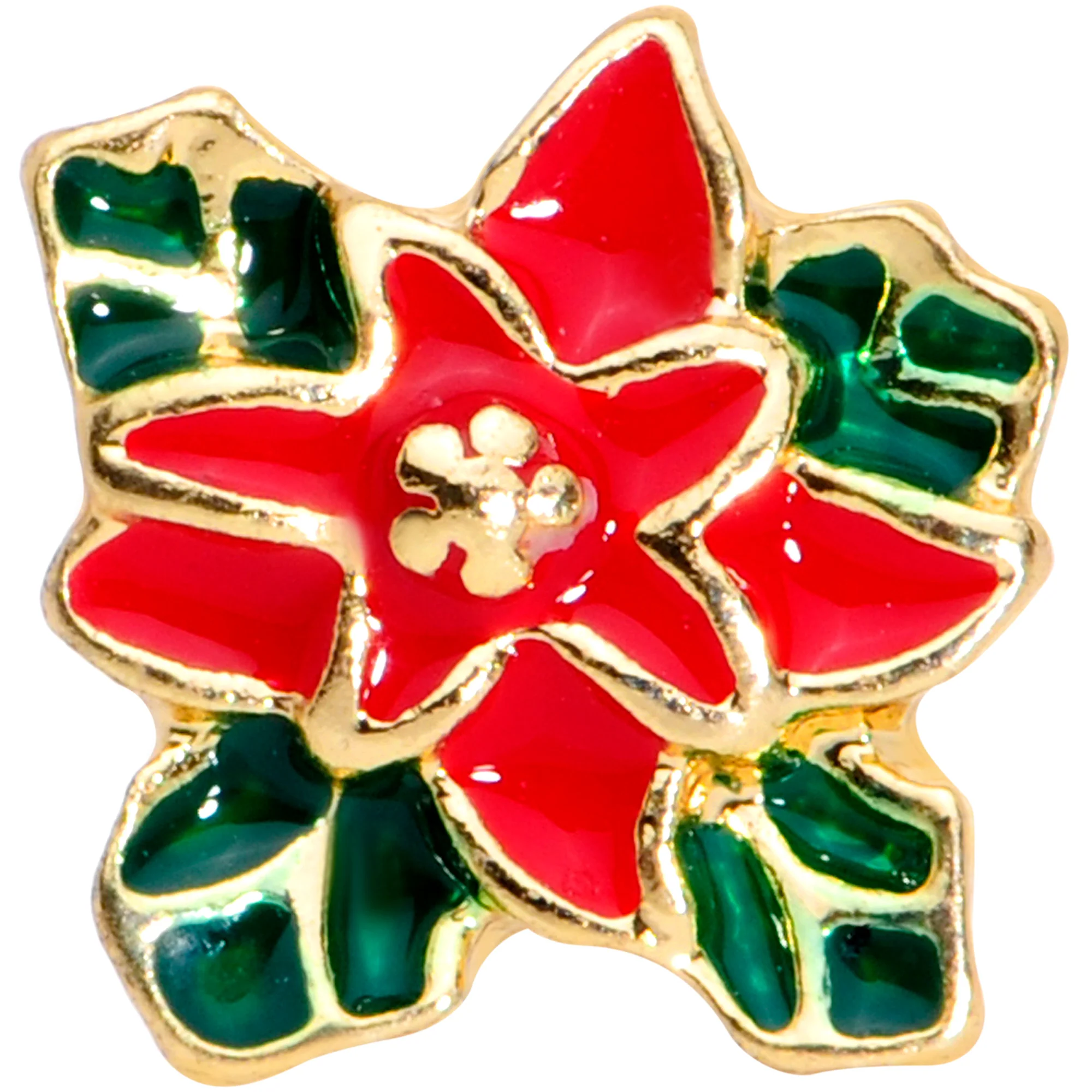 16G 1/4 Gold Tone Poinsettia Christmas Cartilage Tragus Earring - Image 2