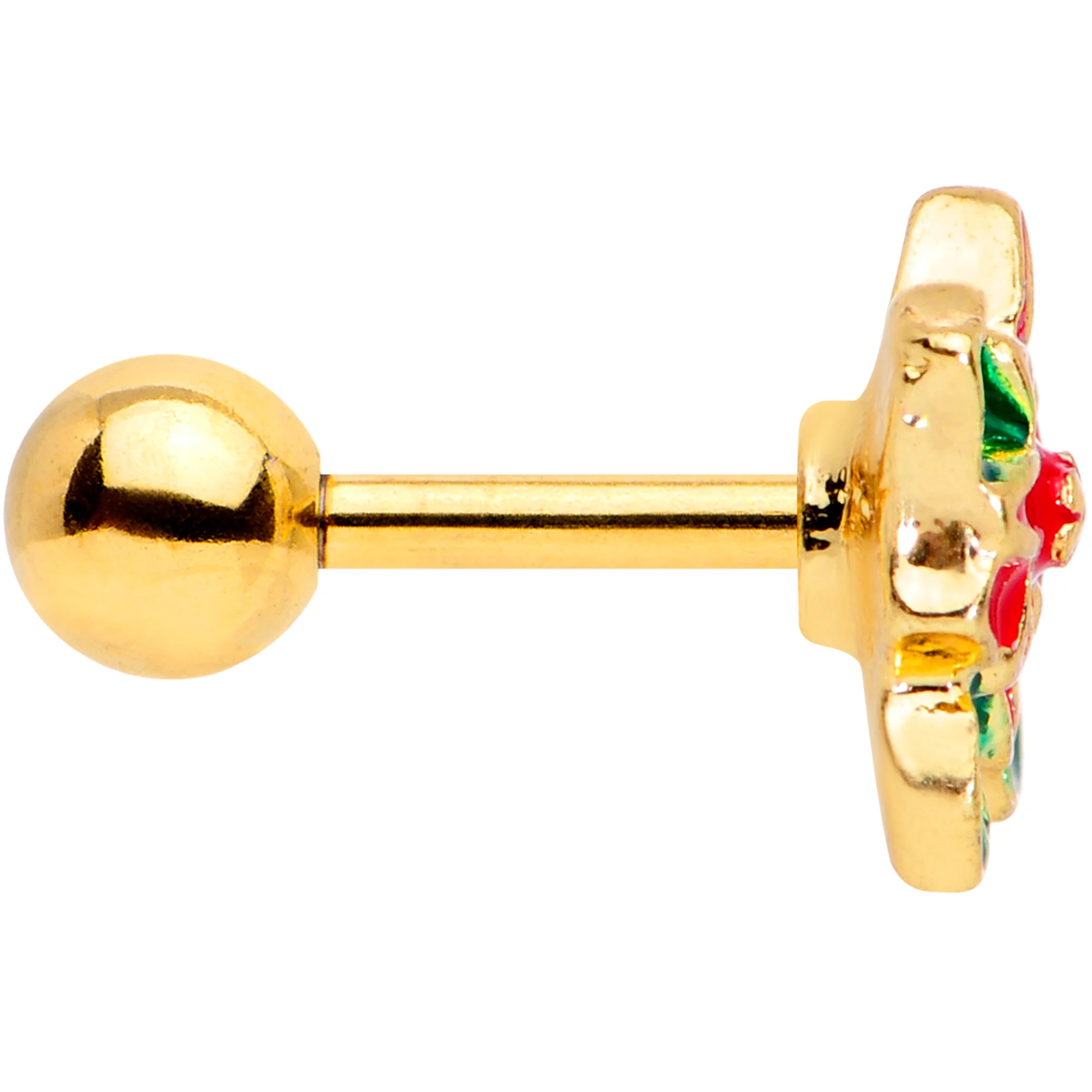 16G 1/4 Gold Tone Poinsettia Christmas Cartilage Tragus Earring - Image 3