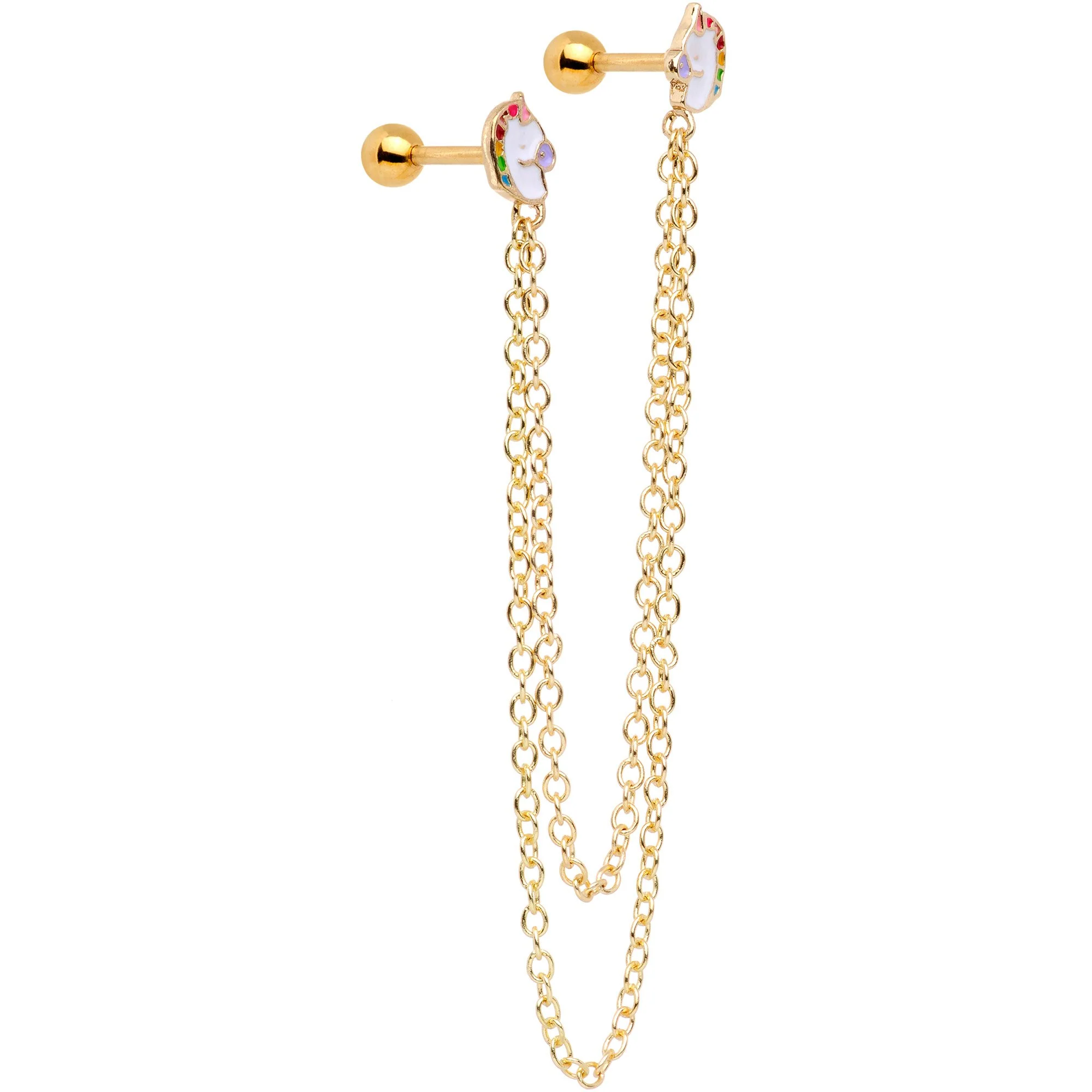 16G 1/4 Gold Tone Pretty Unicorns Cartilage Chain Earring - Image 3