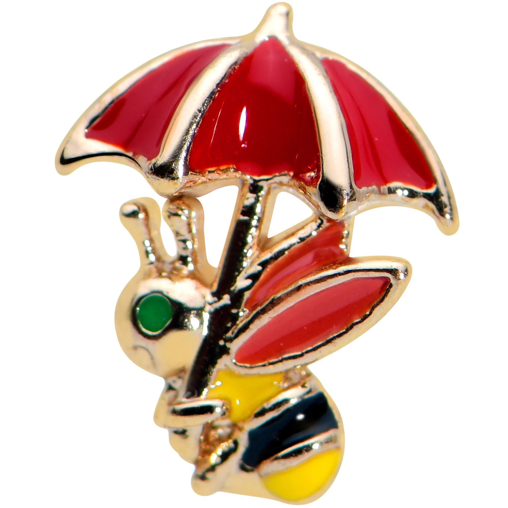 16G 1/4 Gold Tone Rainy Day Umbrella Bee Cartilage Tragus Earring - Image 2