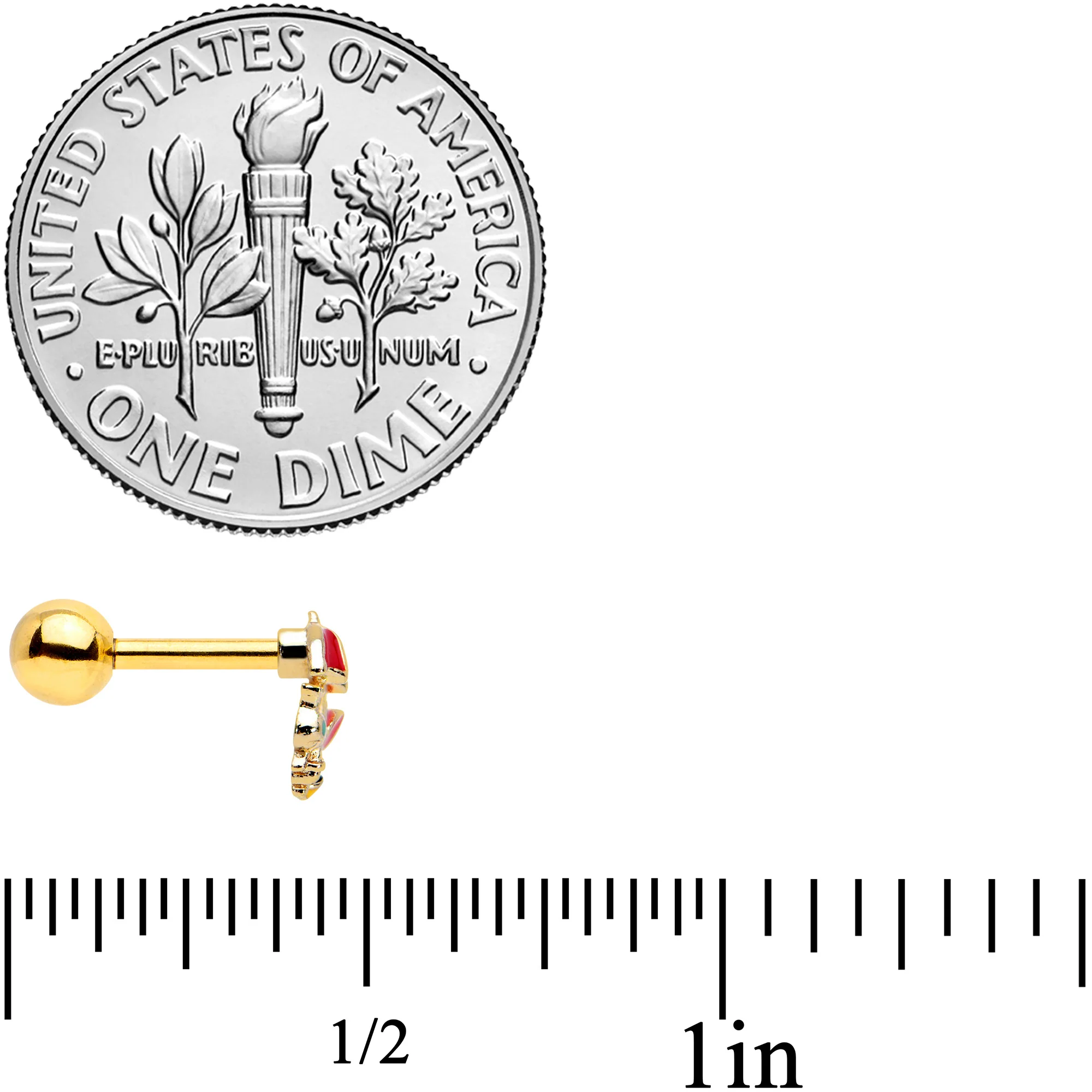 16G 1/4 Gold Tone Rainy Day Umbrella Bee Cartilage Tragus Earring - Image 4