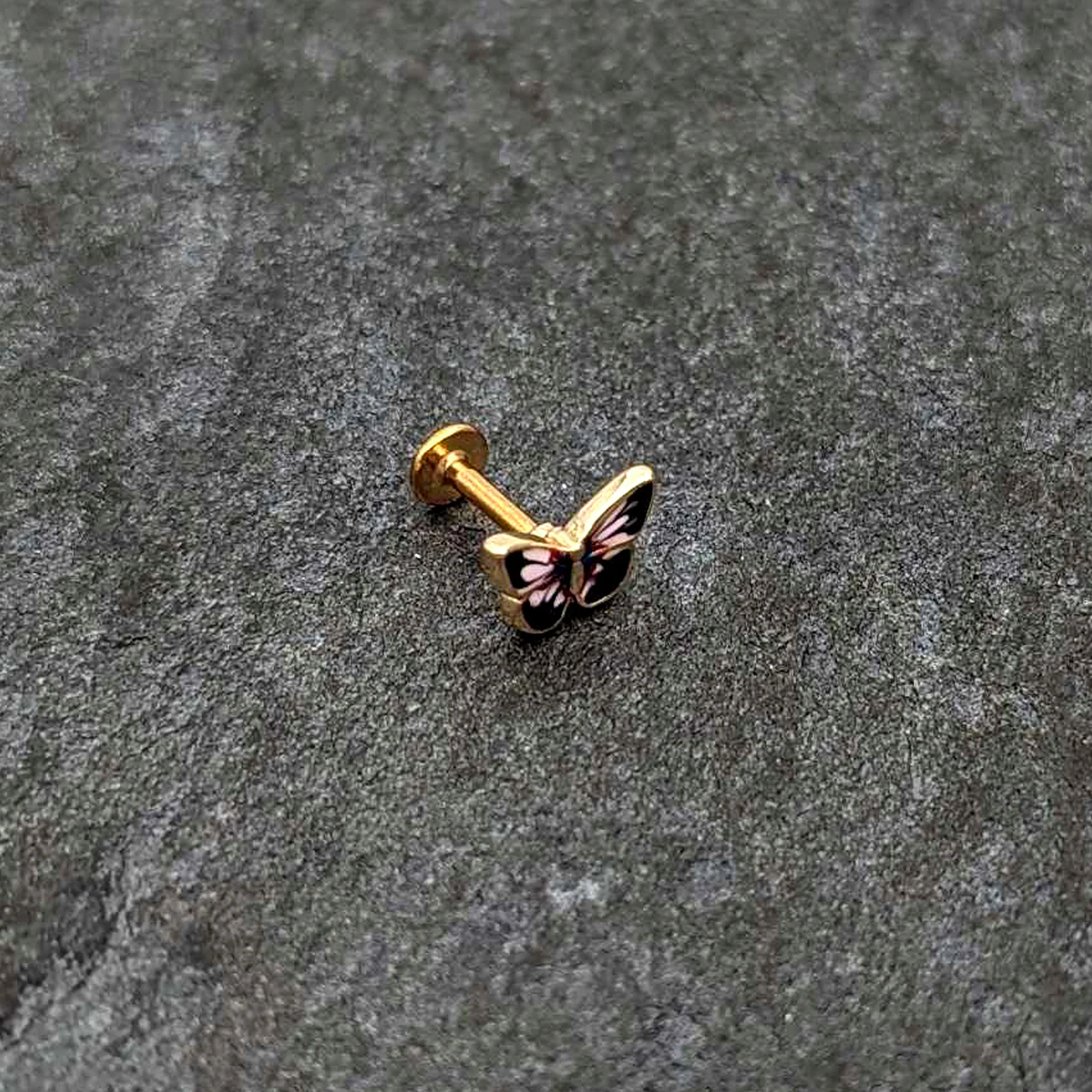 16G 1/4 Gold Tone Red Pink Blue Butterfly Labret Monroe Tragus - Image 6