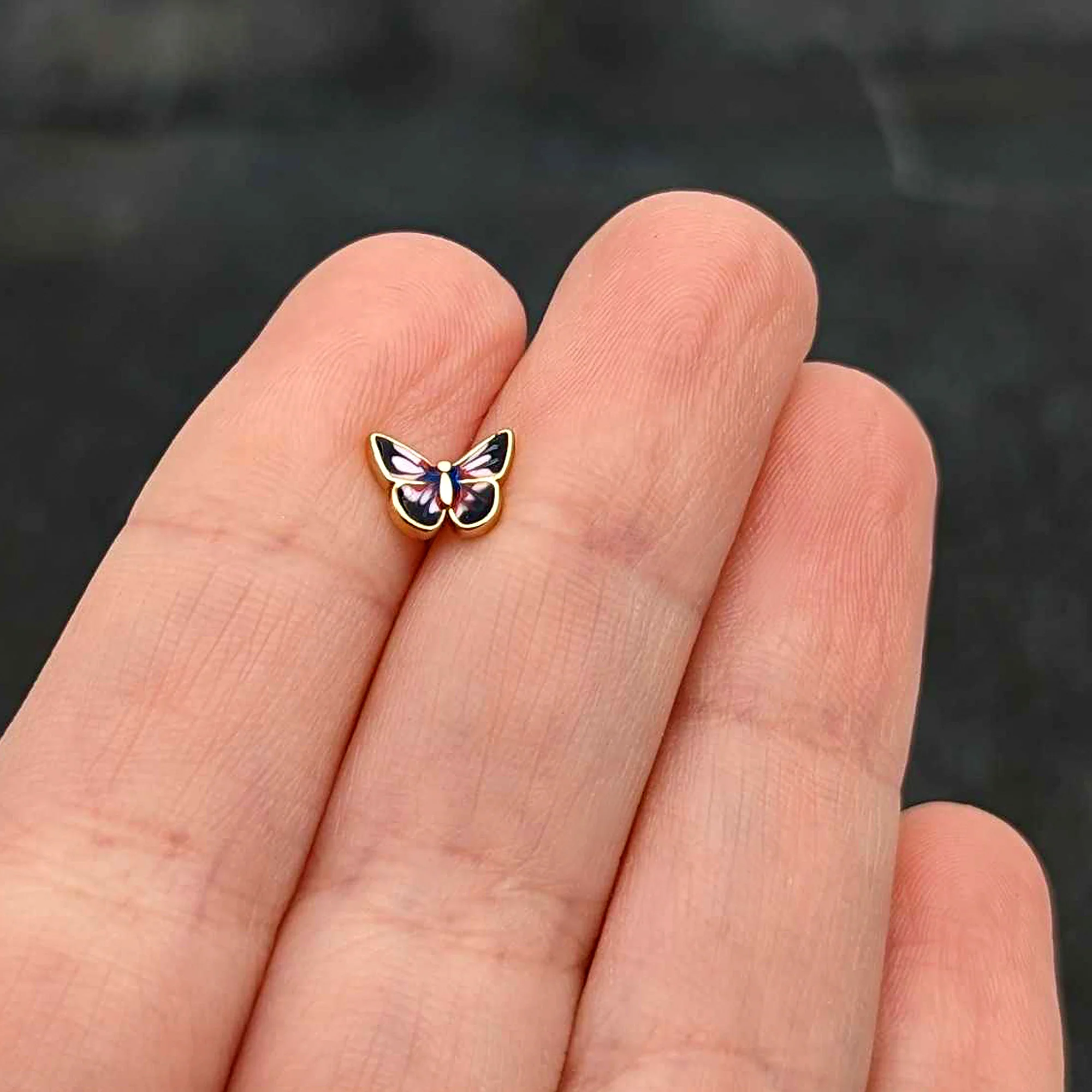 16G 1/4 Gold Tone Red Pink Blue Butterfly Labret Monroe Tragus - Image 8