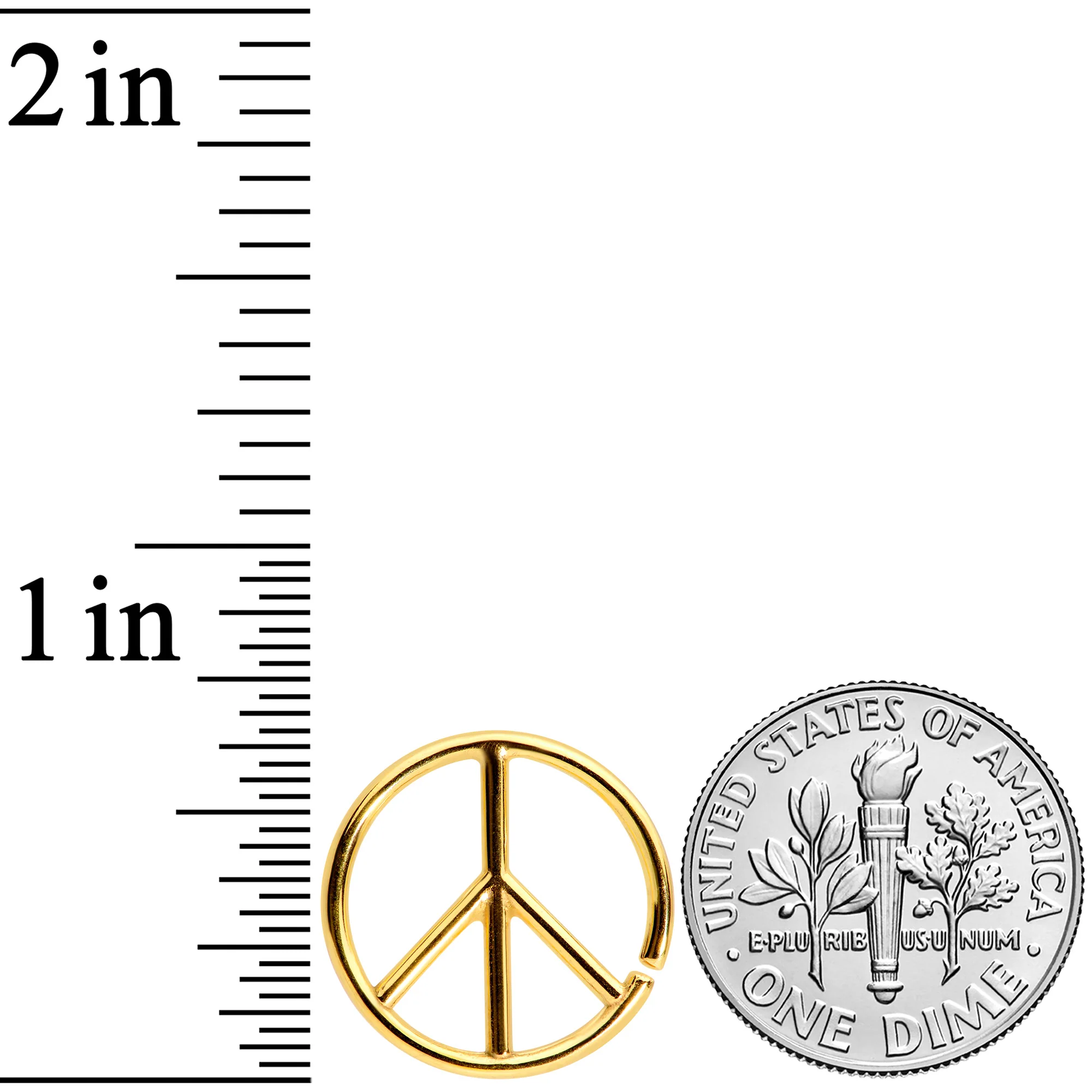 16G 1/4 Gold Tone Retro Peace Sign Closure Ring - Image 2