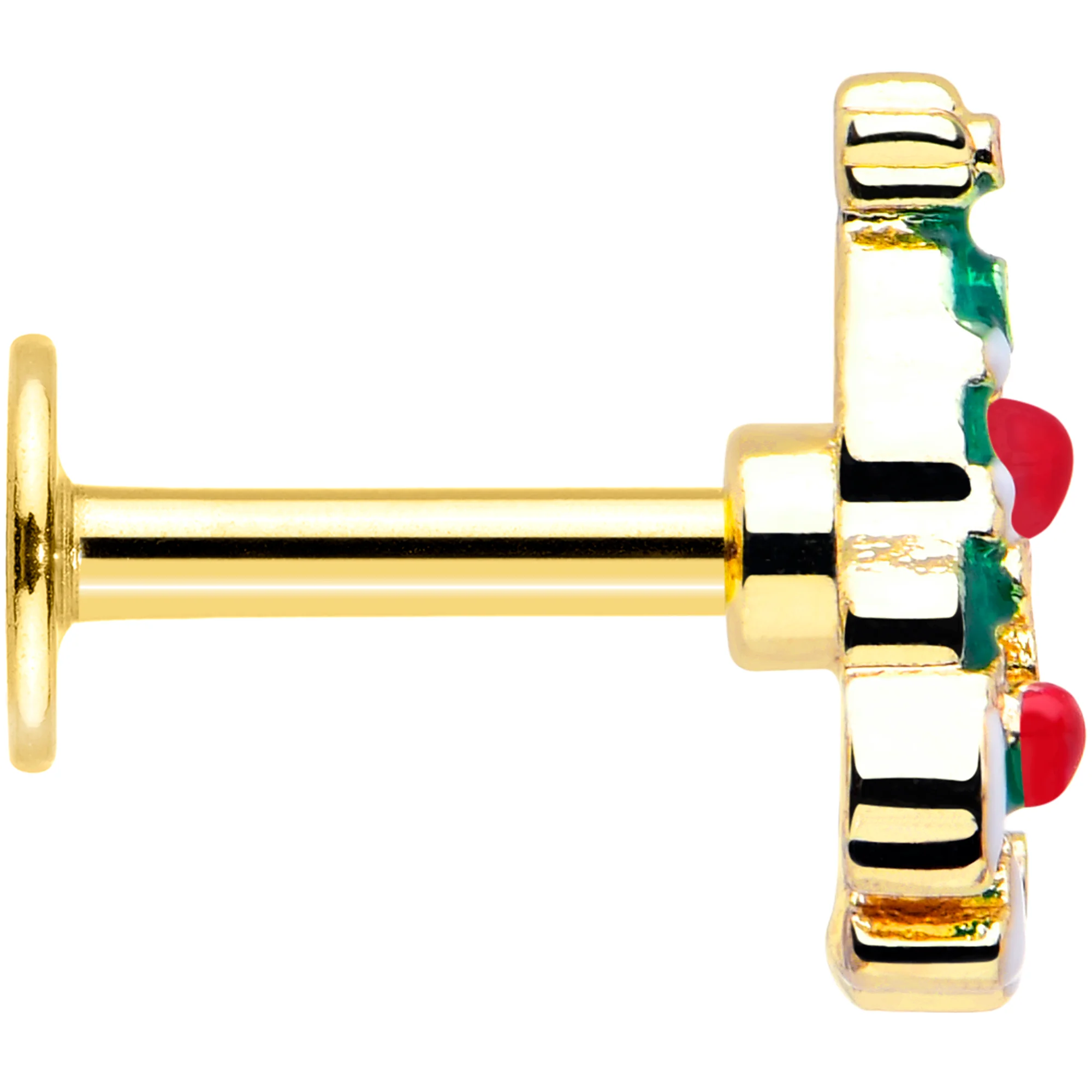 16G 1/4 Gold Tone Snowy Christmas Tree Holiday Labret Monroe Tragus - Image 3