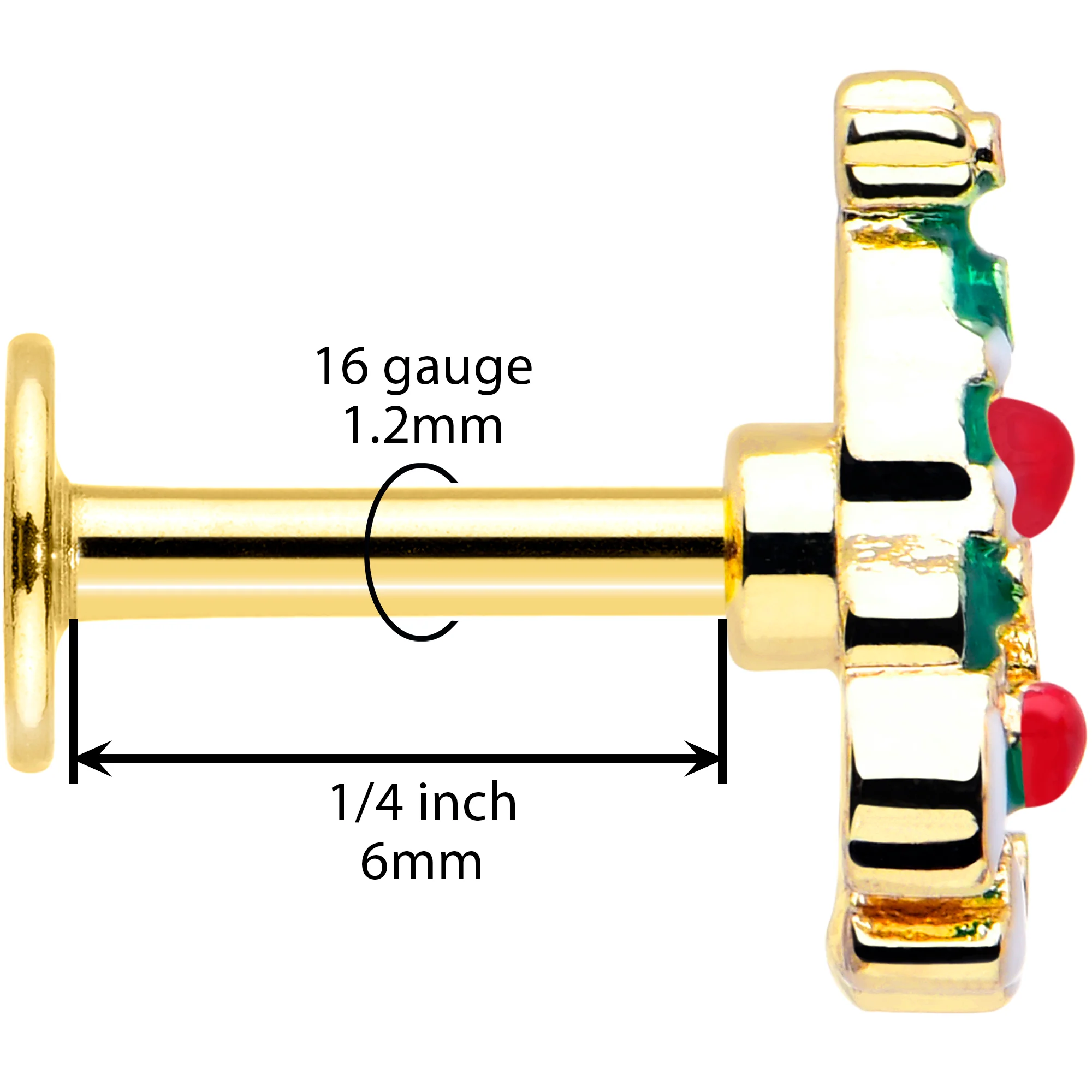 16G 1/4 Gold Tone Snowy Christmas Tree Holiday Labret Monroe Tragus - Image 5