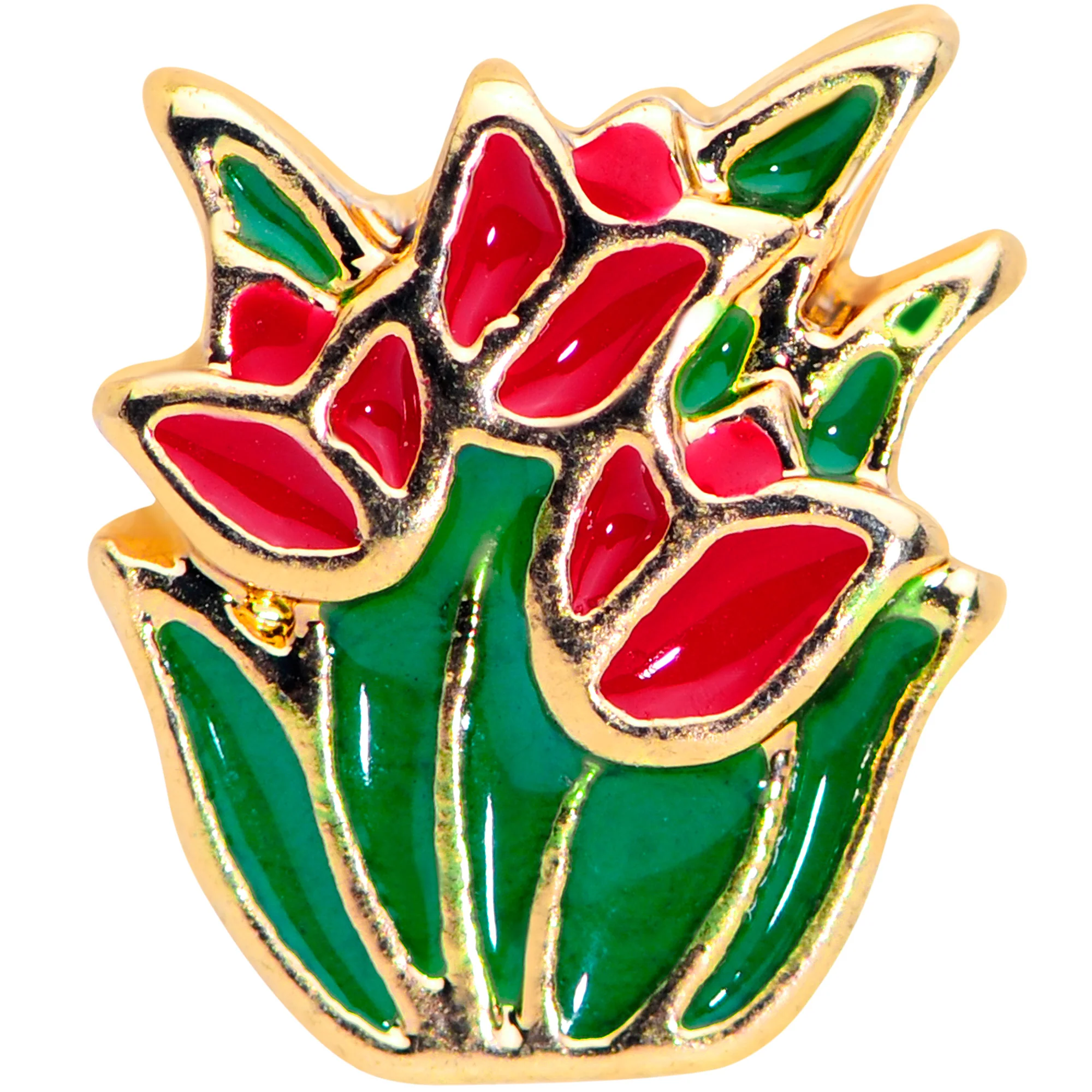 16G 1/4 Gold Tone Springtime Red Tulip Flower Cartilage Earring - Image 2