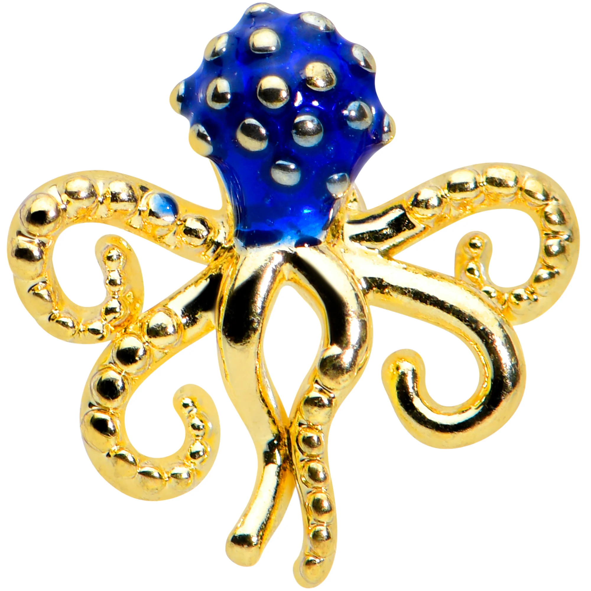 16G 1/4 Gold Tone Textured Blue Octopus Cartilage Tragus Earring - Image 2