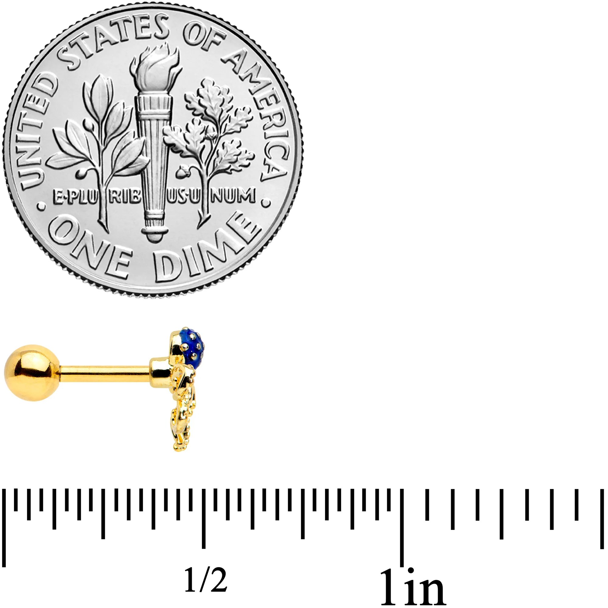 16G 1/4 Gold Tone Textured Blue Octopus Cartilage Tragus Earring - Image 4