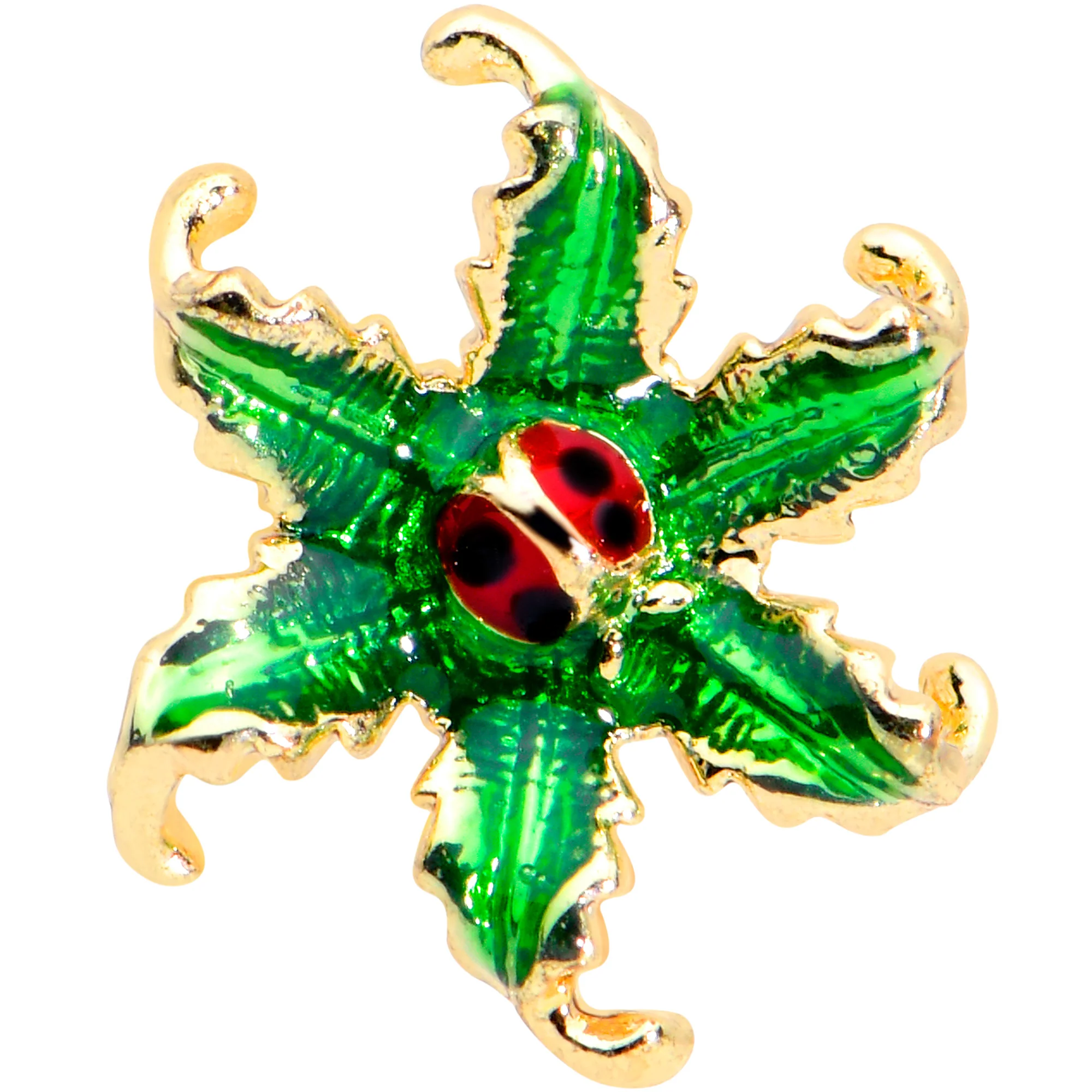 16G 1/4 Gold Tone Tiny Ladybug Leaves Cartilage Tragus Earring - Image 2