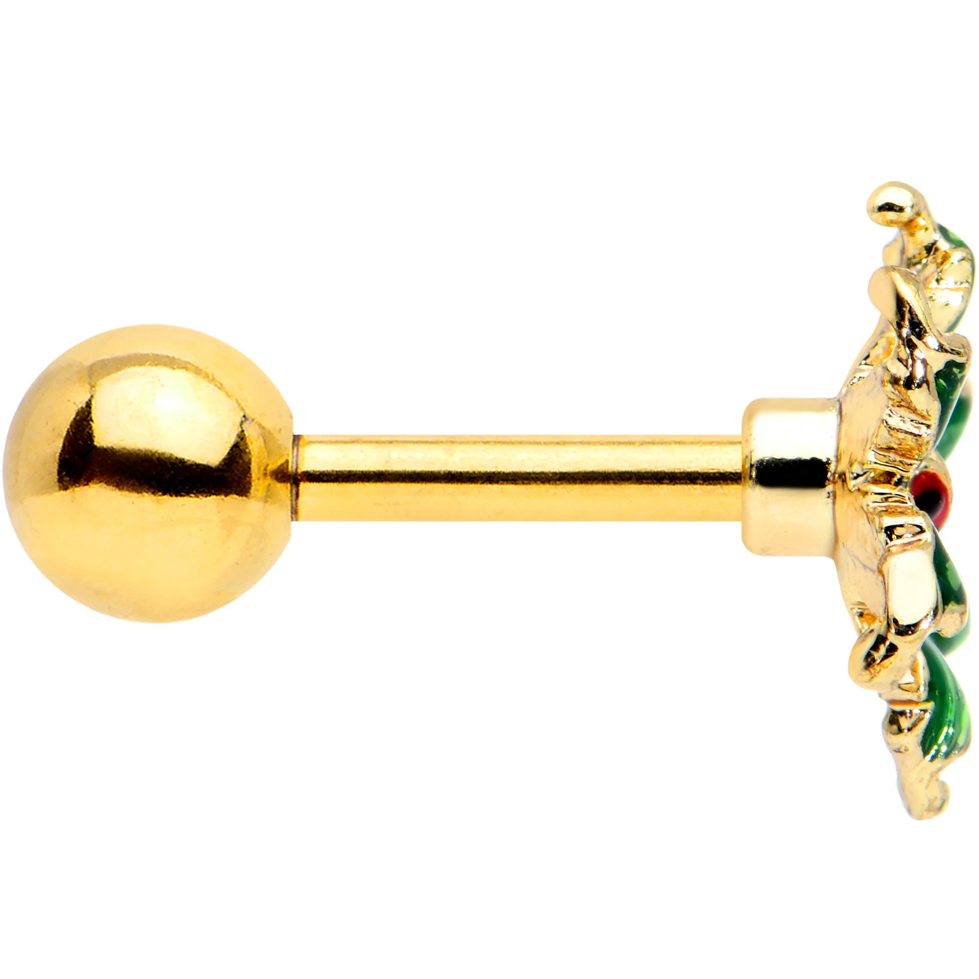 16G 1/4 Gold Tone Tiny Ladybug Leaves Cartilage Tragus Earring - Image 3